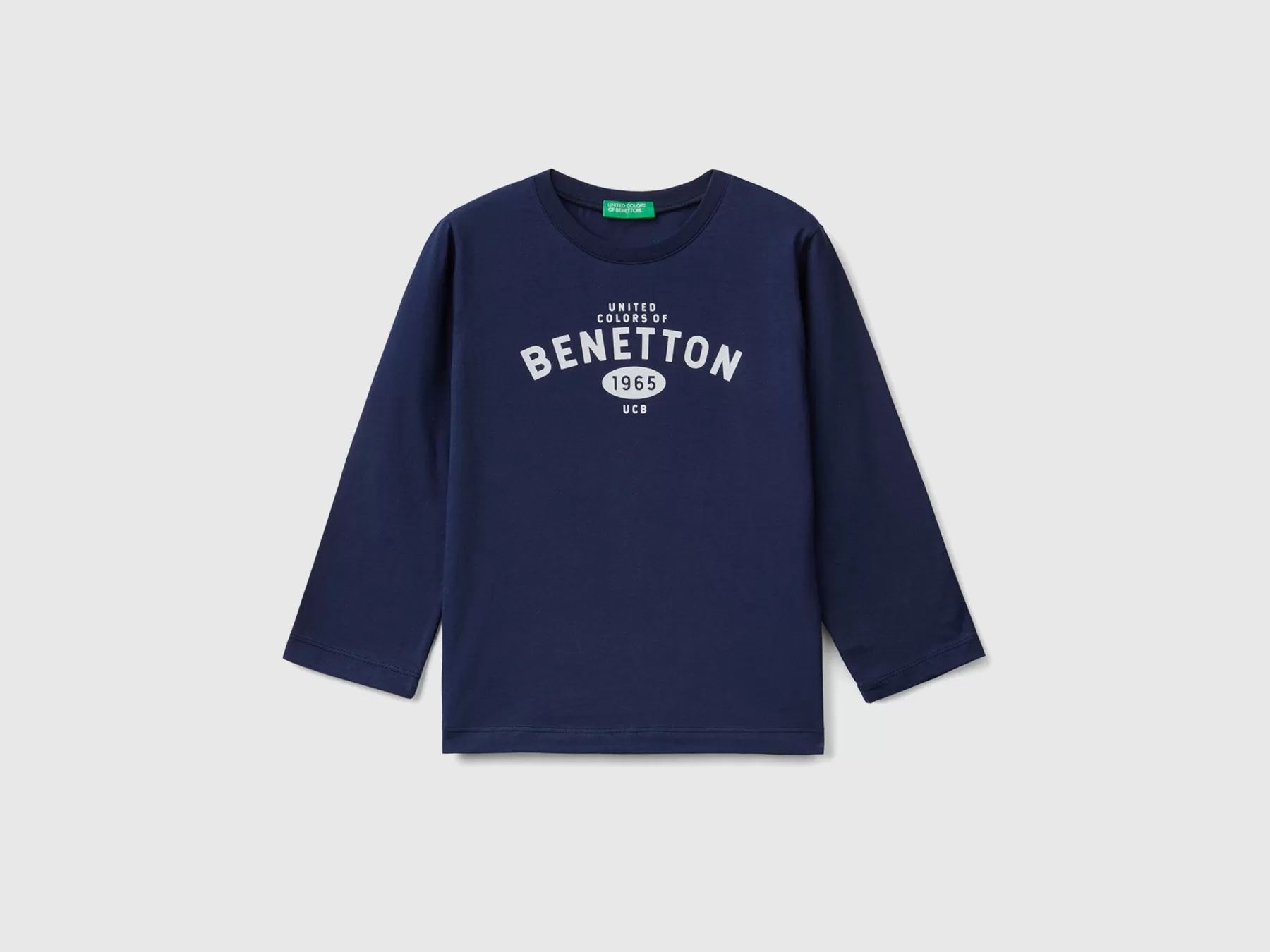 Benetton T-Shirt Manica Lunga Con Logo Blu Scuro Sale