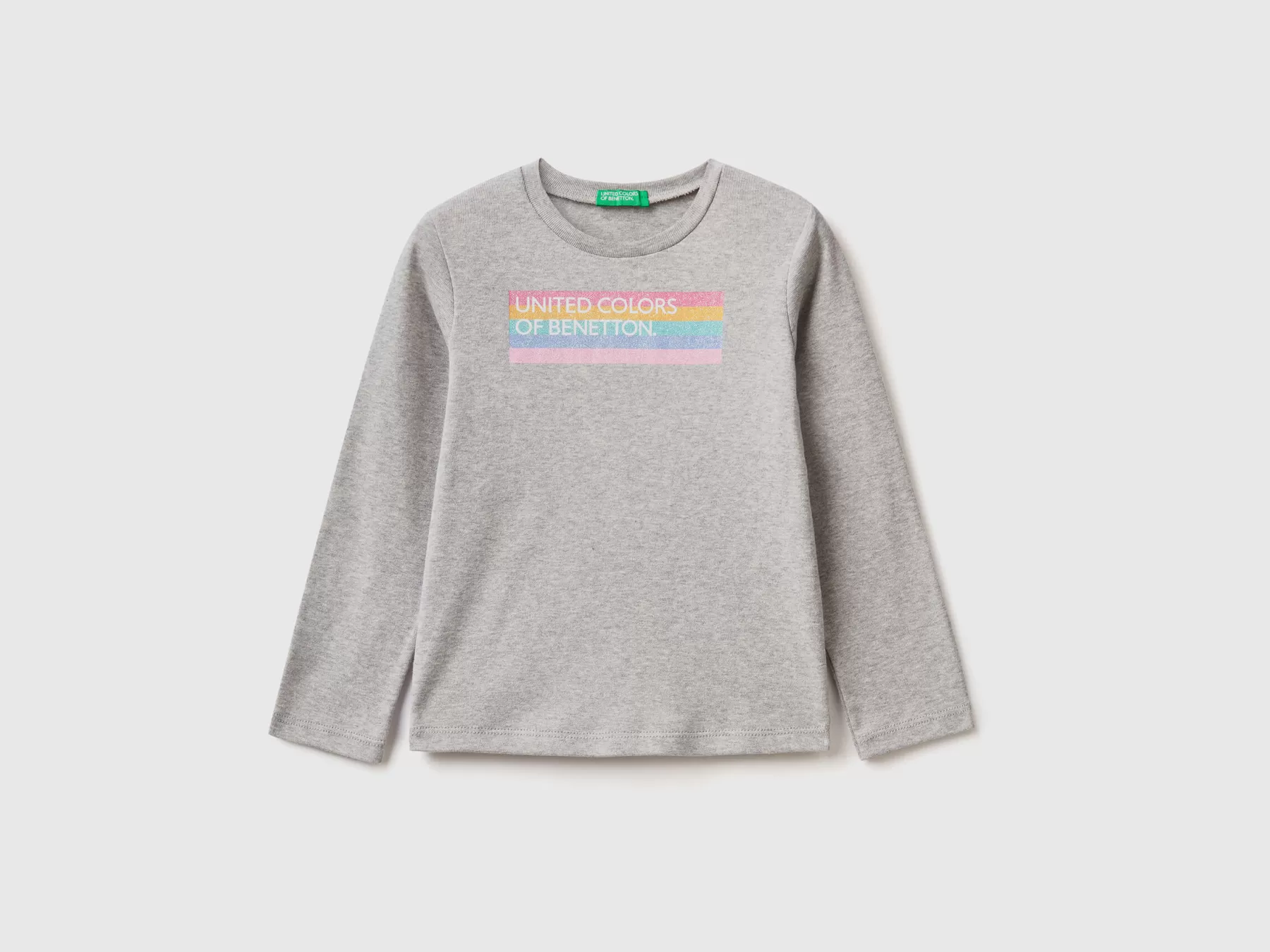 Benetton T-Shirt Manica Lunga Con Stampa Glitter Grigio Chiaro Flash Sale