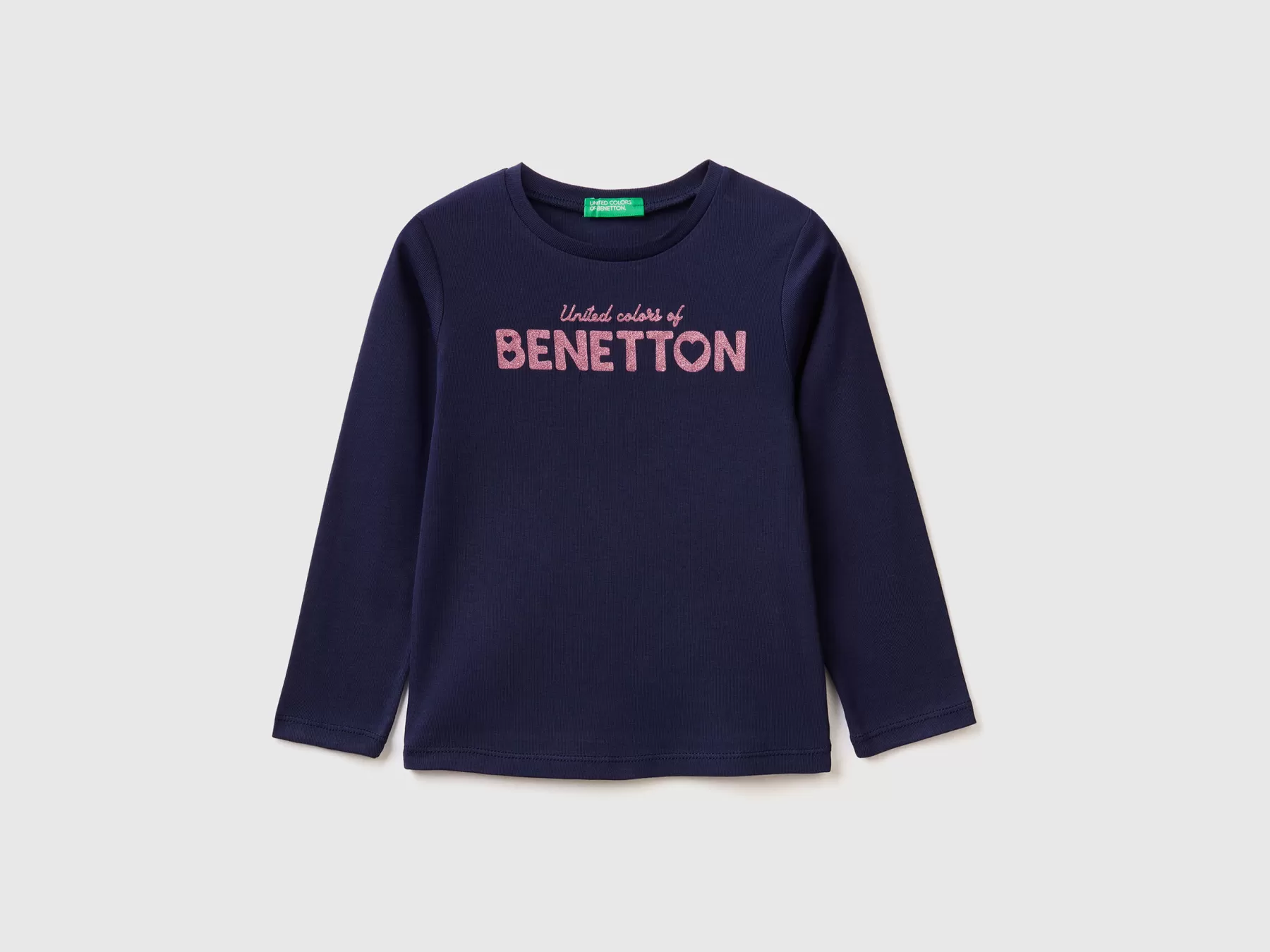 Benetton T-Shirt Manica Lunga Con Stampa Glitter Blu Scuro Store