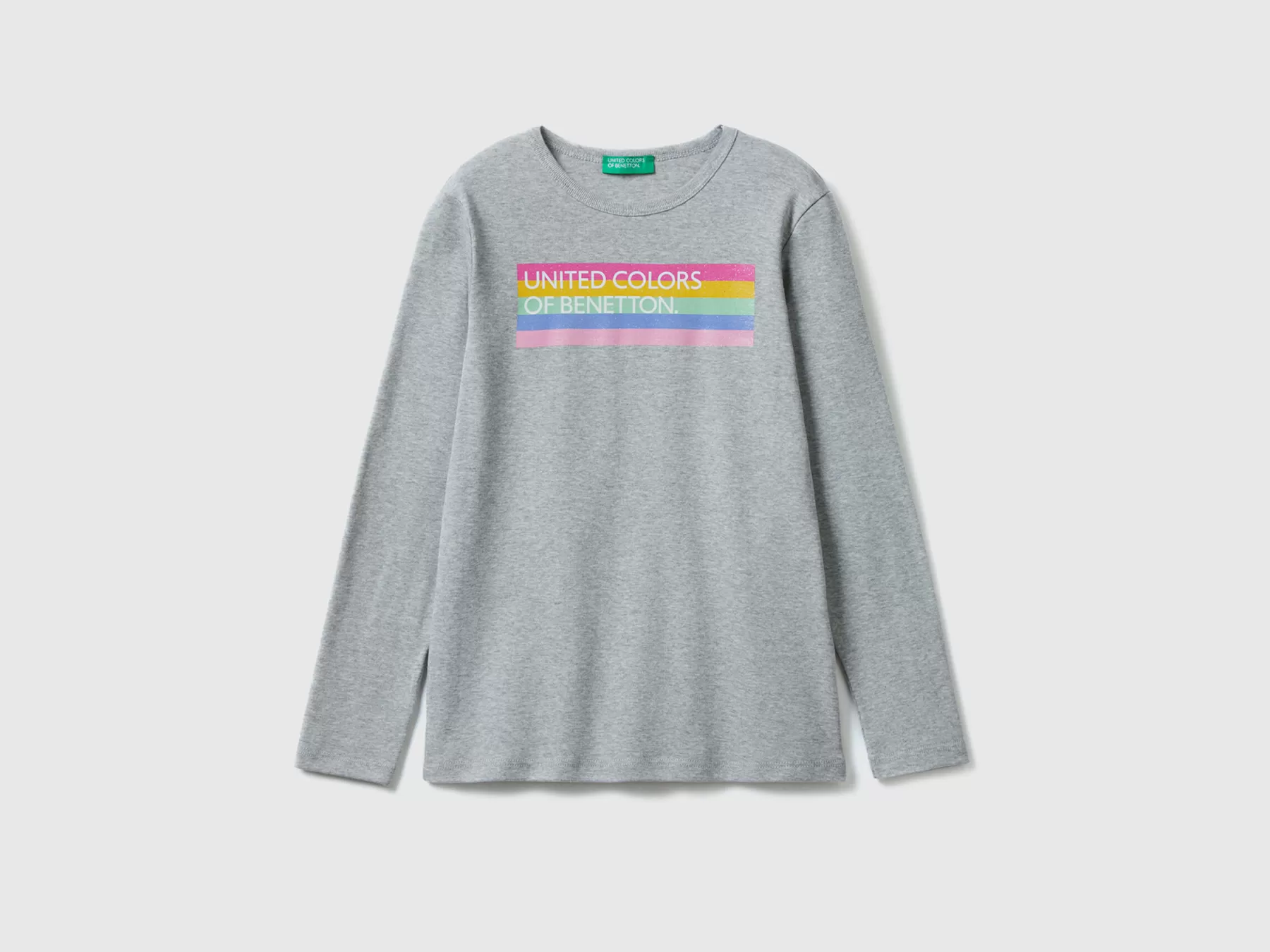 Benetton T-Shirt Manica Lunga Con Stampa Glitter Grigio Chiaro Best Sale