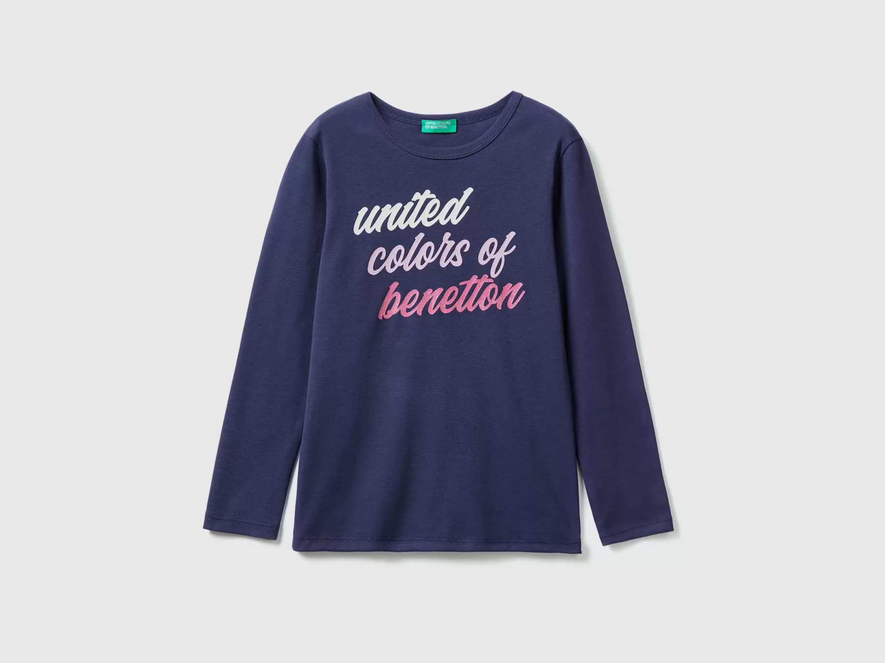 Benetton T-Shirt Manica Lunga Con Stampa Glitter Blu Scuro Online