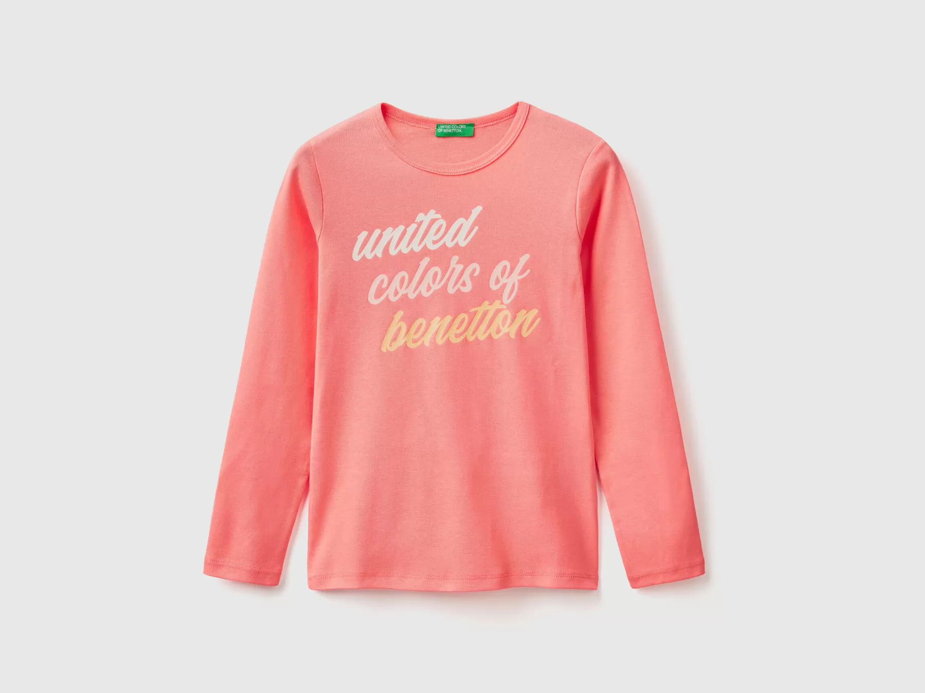 Benetton T-Shirt Manica Lunga Con Stampa Glitter Arancione Corallo Store