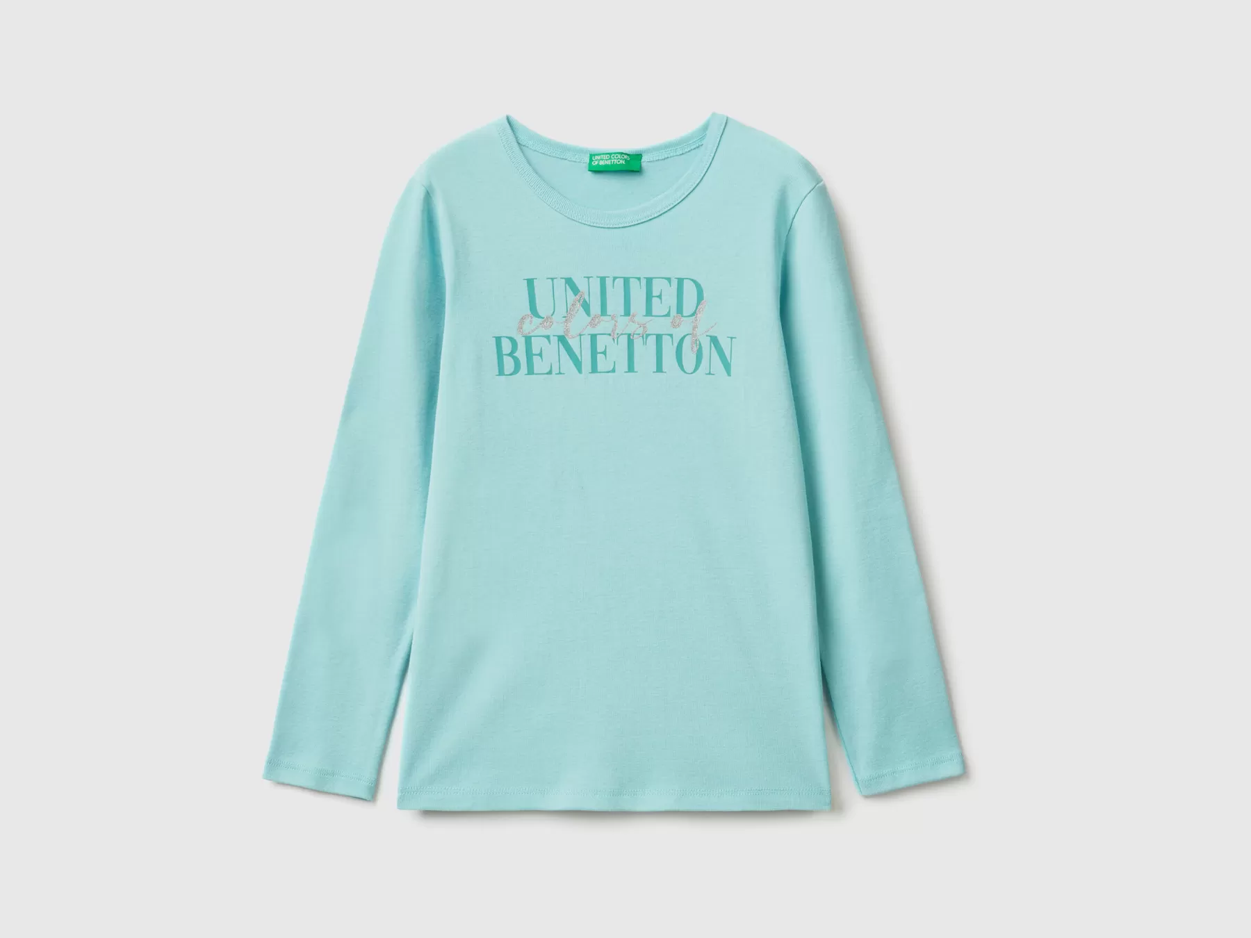 Benetton T-Shirt Manica Lunga Con Stampa Glitter Verde Acqua Shop