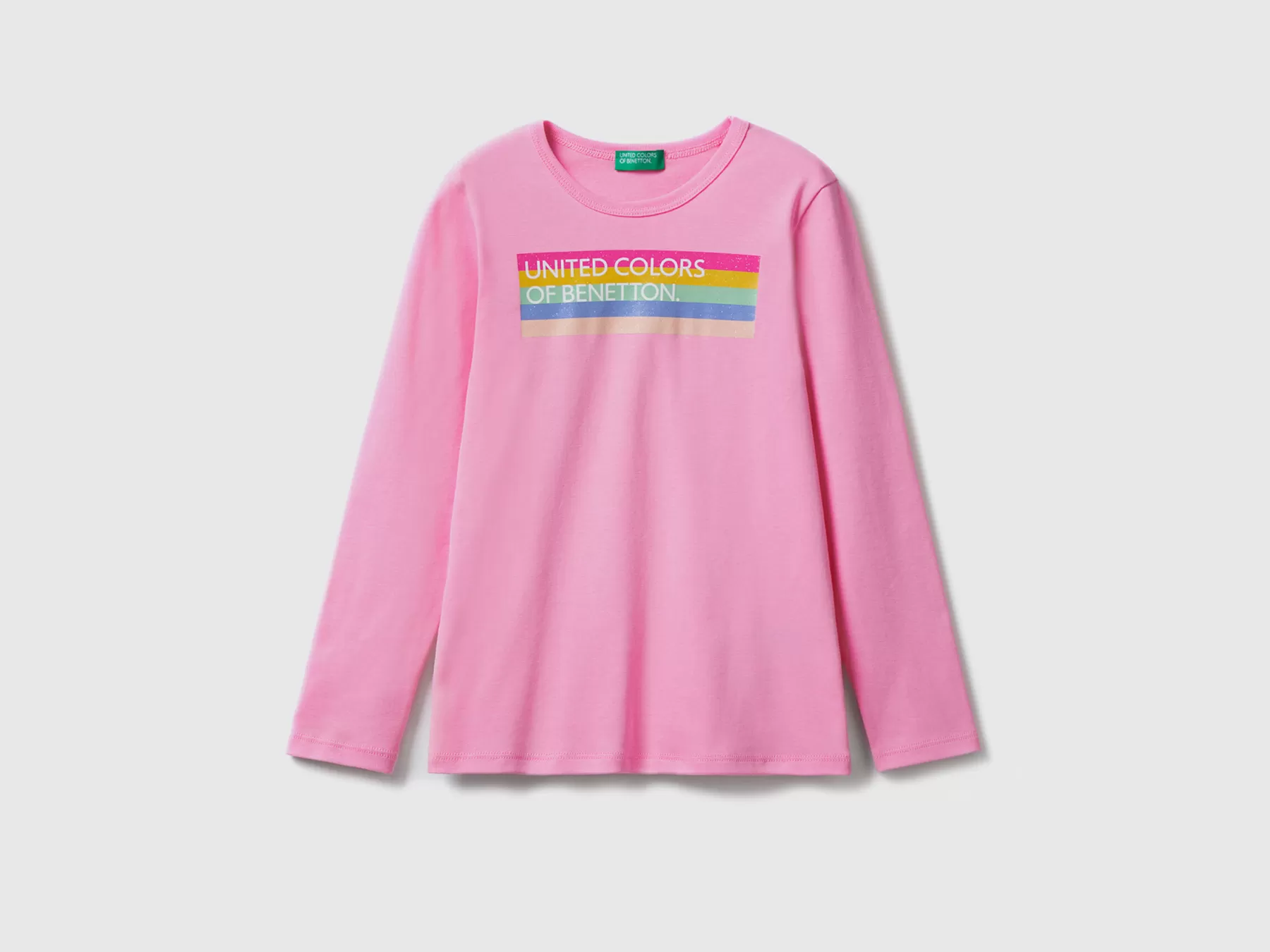 Benetton T-Shirt Manica Lunga Con Stampa Glitter Rosa Clearance