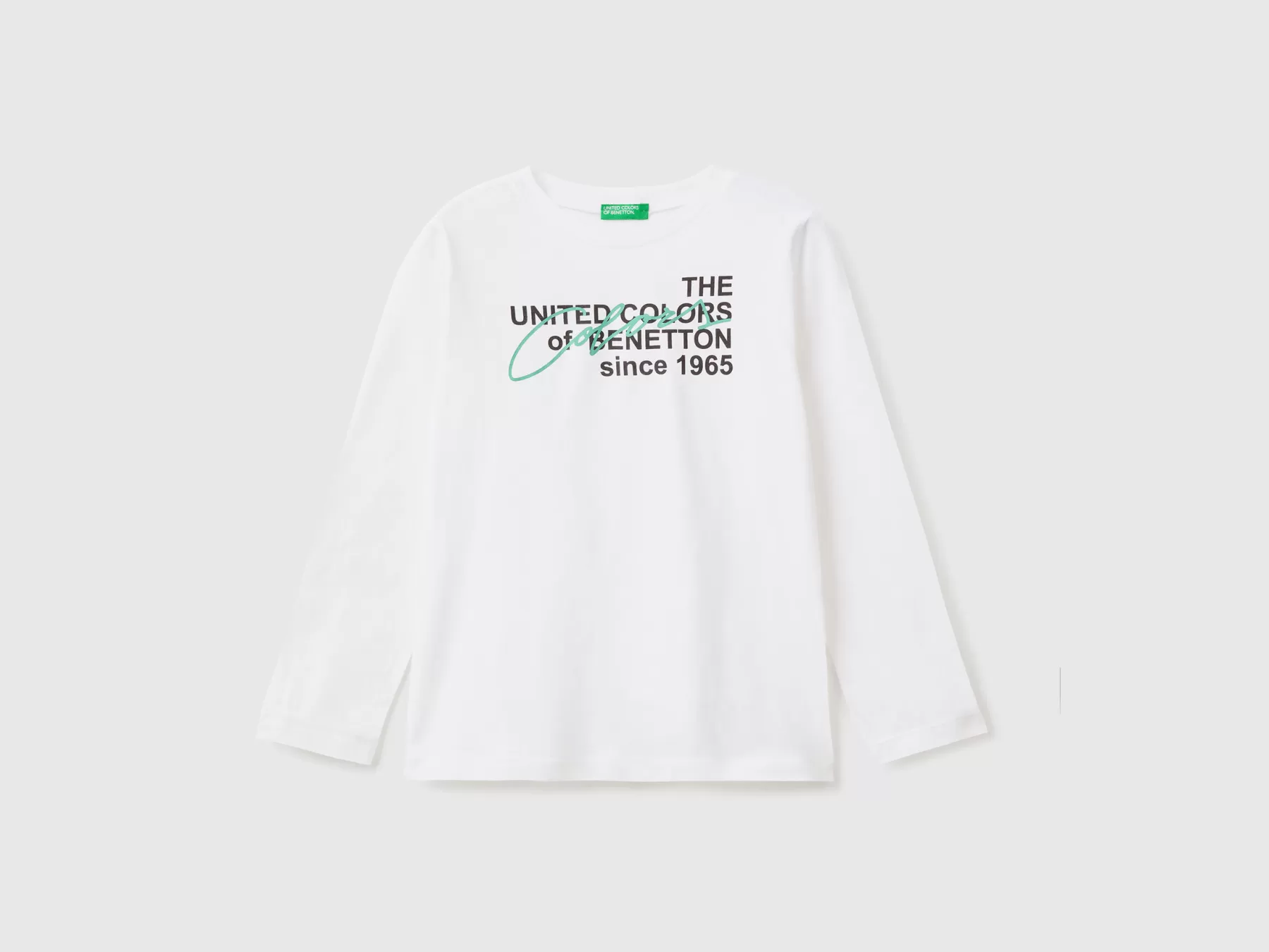 Benetton T-Shirt Manica Lunga In Cotone Bio Bianco Cheap