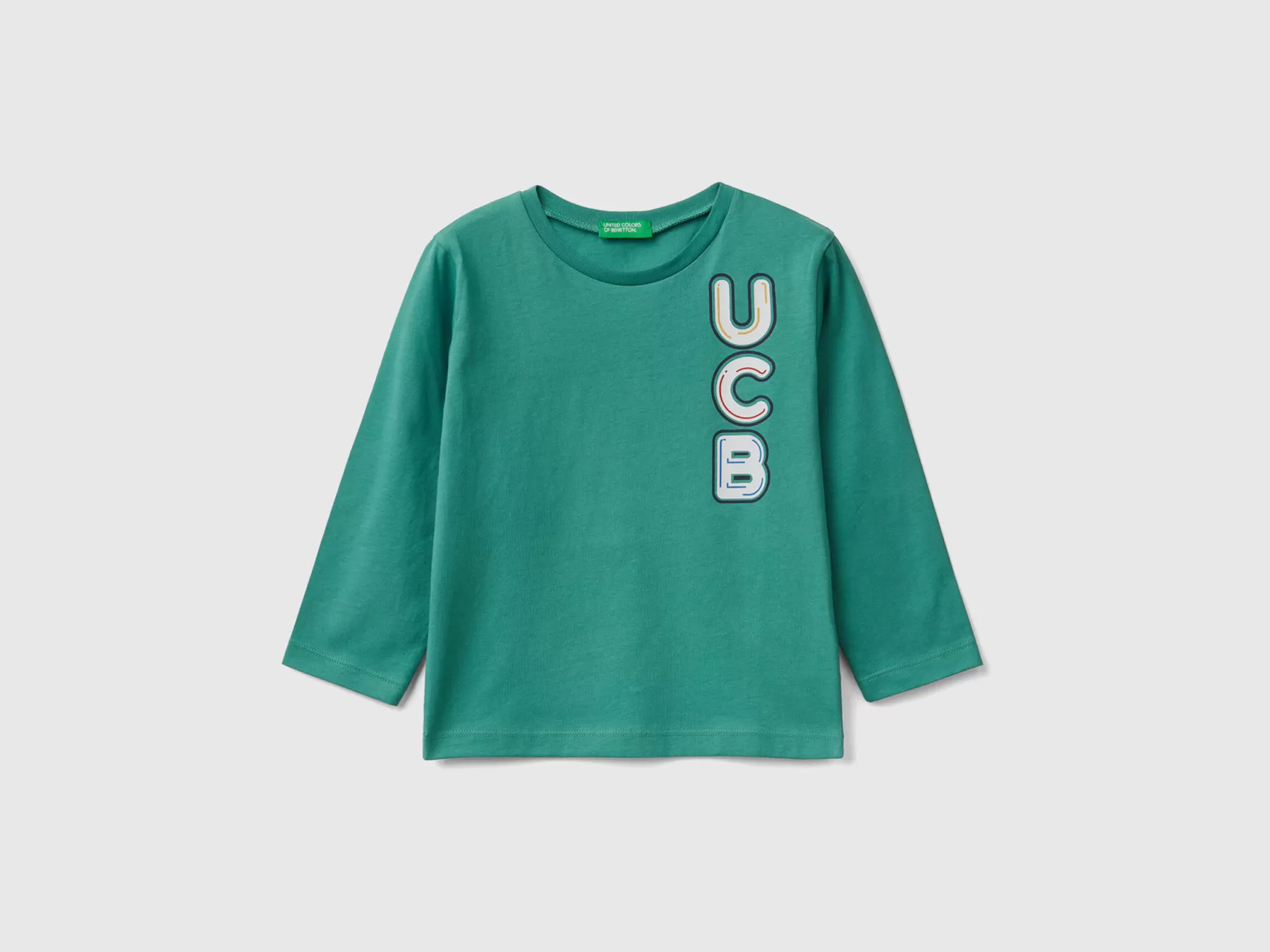 Benetton T-Shirt Manica Lunga In Cotone Bio Verde Scuro Flash Sale