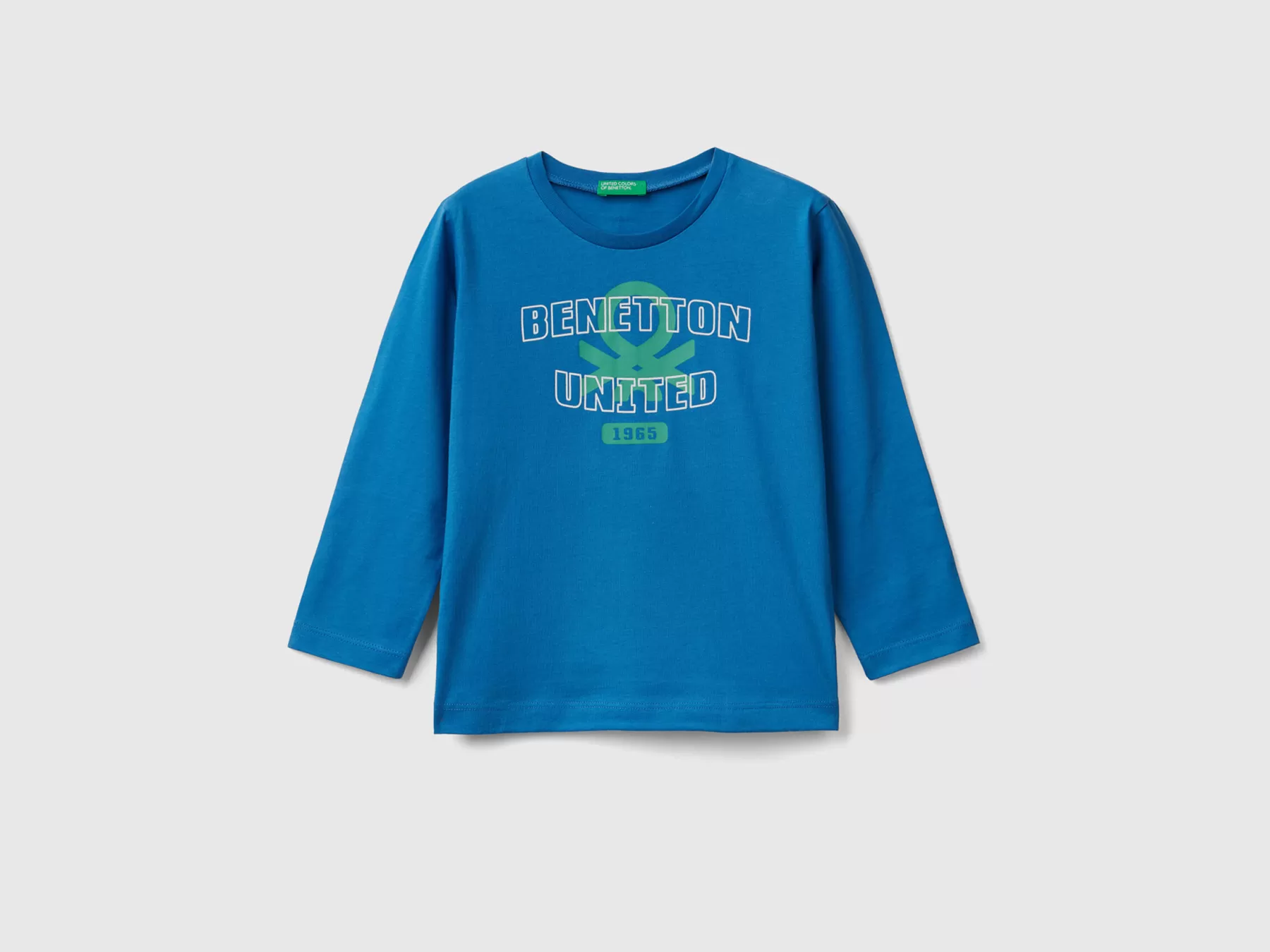 Benetton T-Shirt Manica Lunga In Cotone Bio Bluette Online