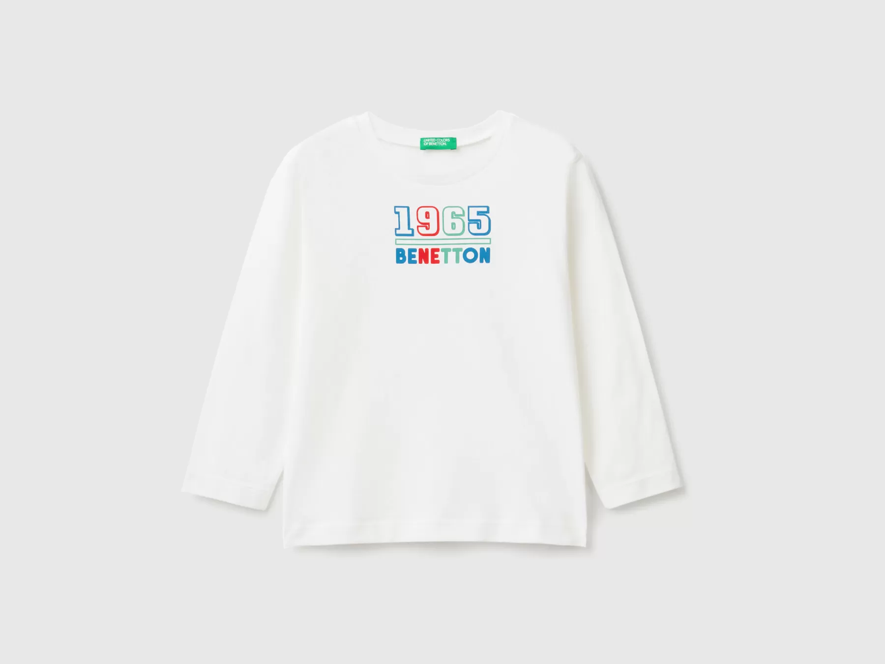 Benetton T-Shirt Manica Lunga In Cotone Bio Bianco Shop