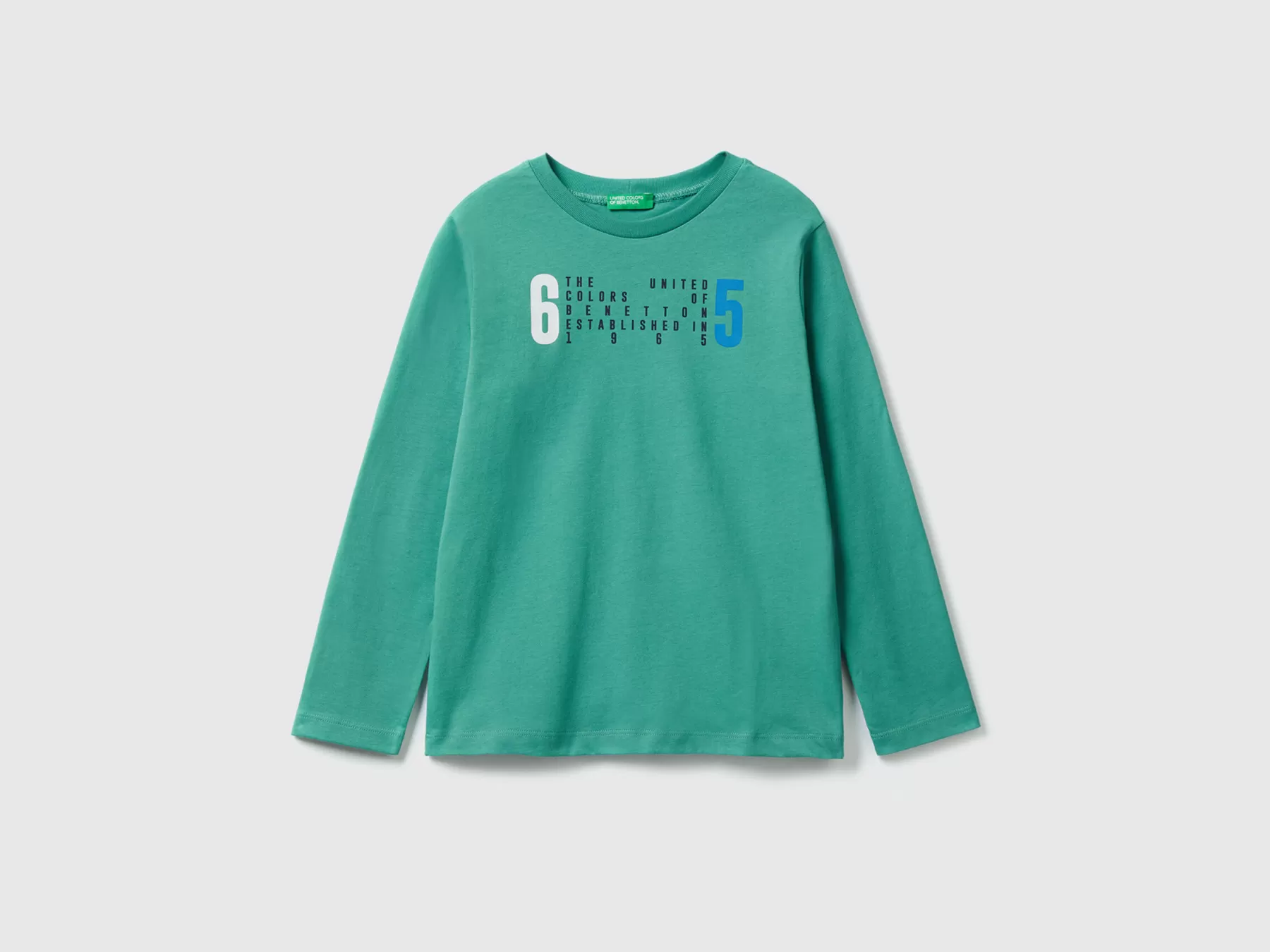 Benetton T-Shirt Manica Lunga In Cotone Bio Verde Scuro Outlet