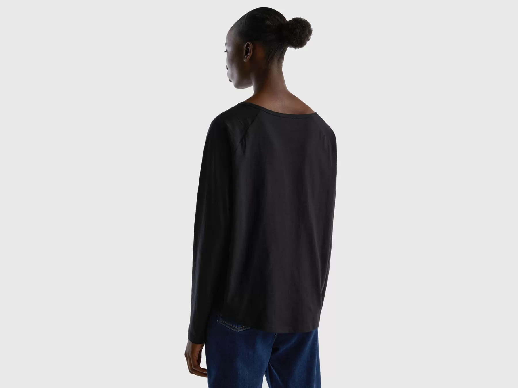 Benetton T-Shirt Manica Lunga In Puro Cotone Nero Store