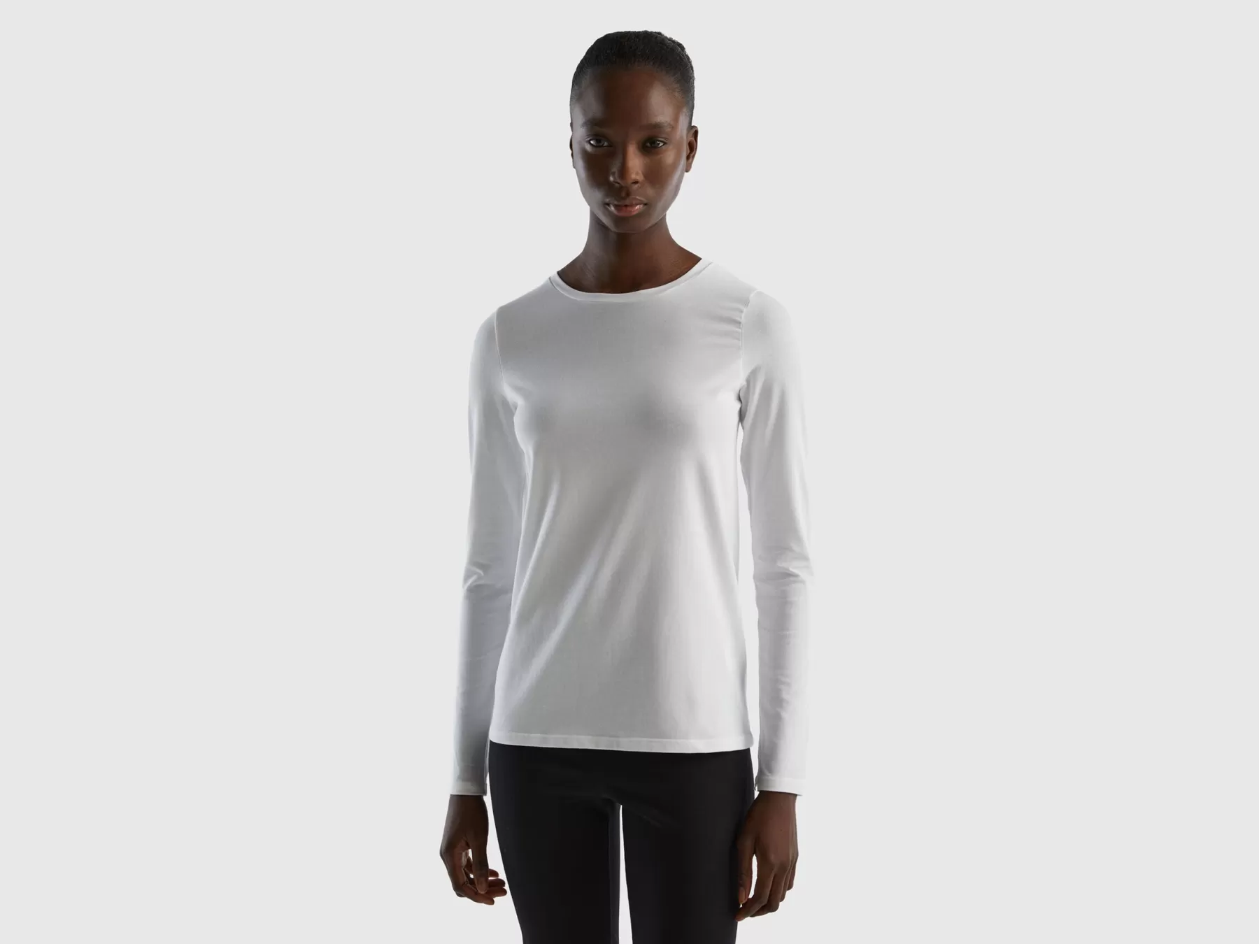 Benetton T-Shirt Manica Lunga Super Stretch Bianco Best