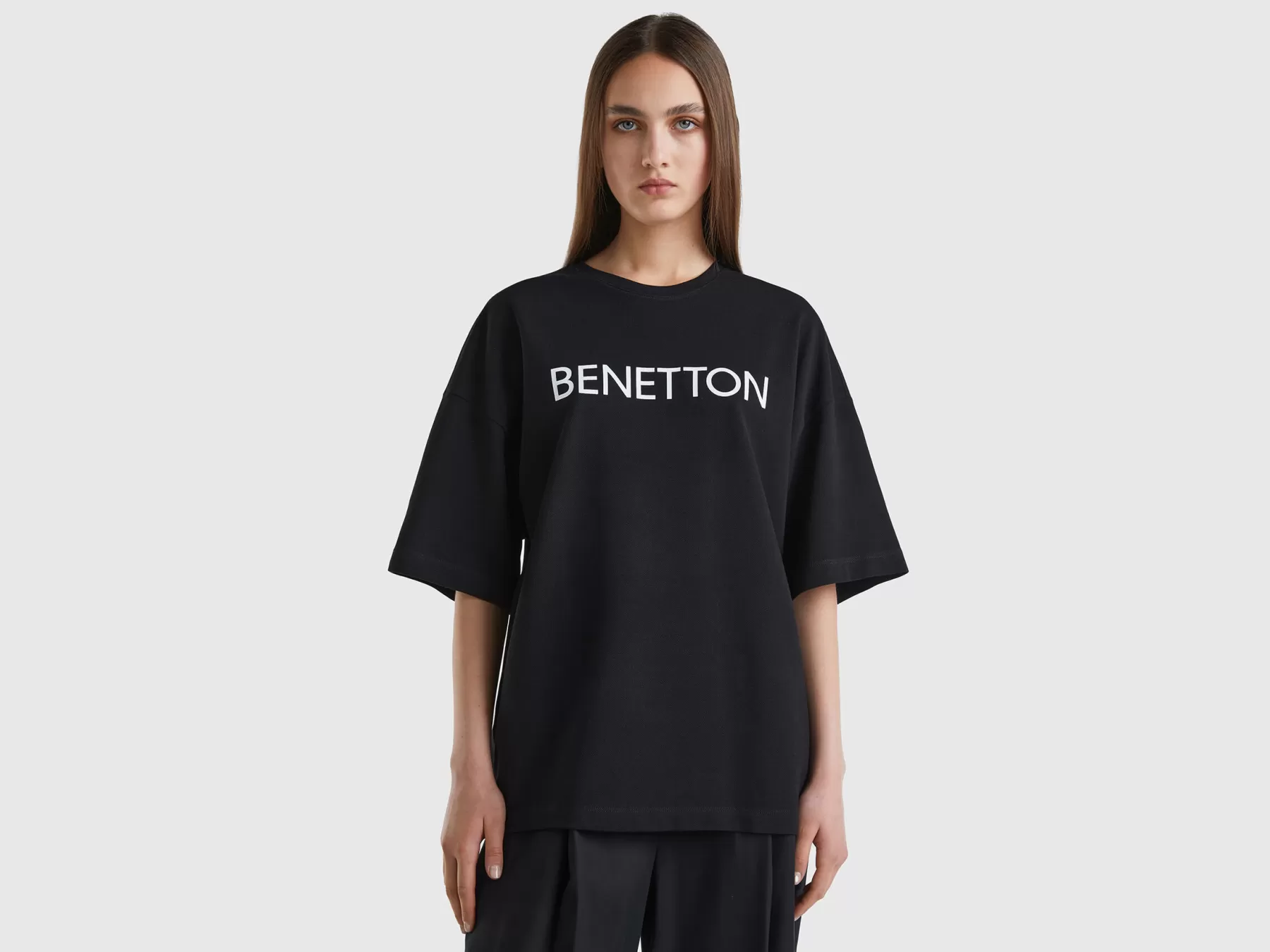 Benetton T-Shirt Nera Con Stampa Logo Nero Best