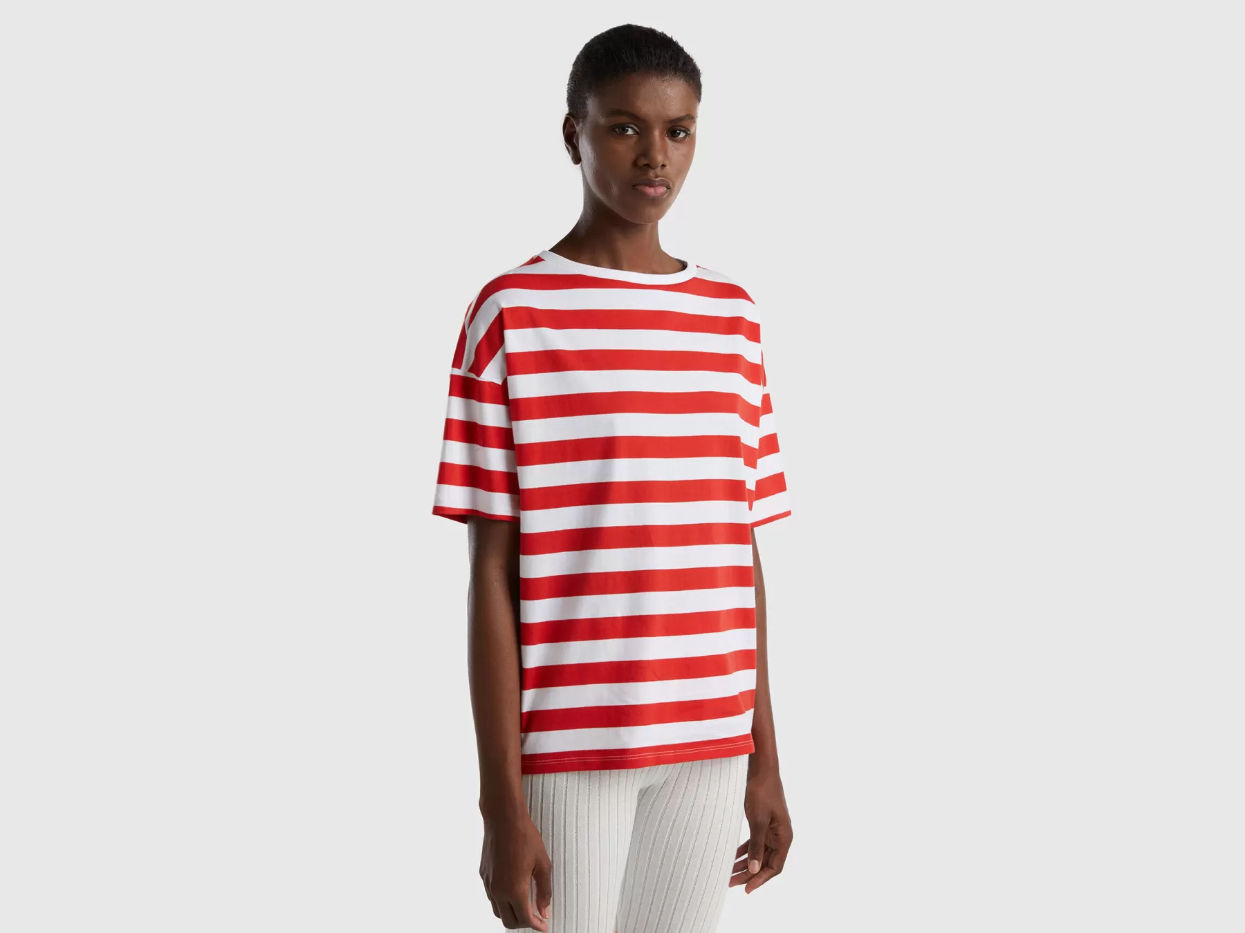 Benetton T-Shirt Rigata Con Scollo A Barchetta Rosso Online