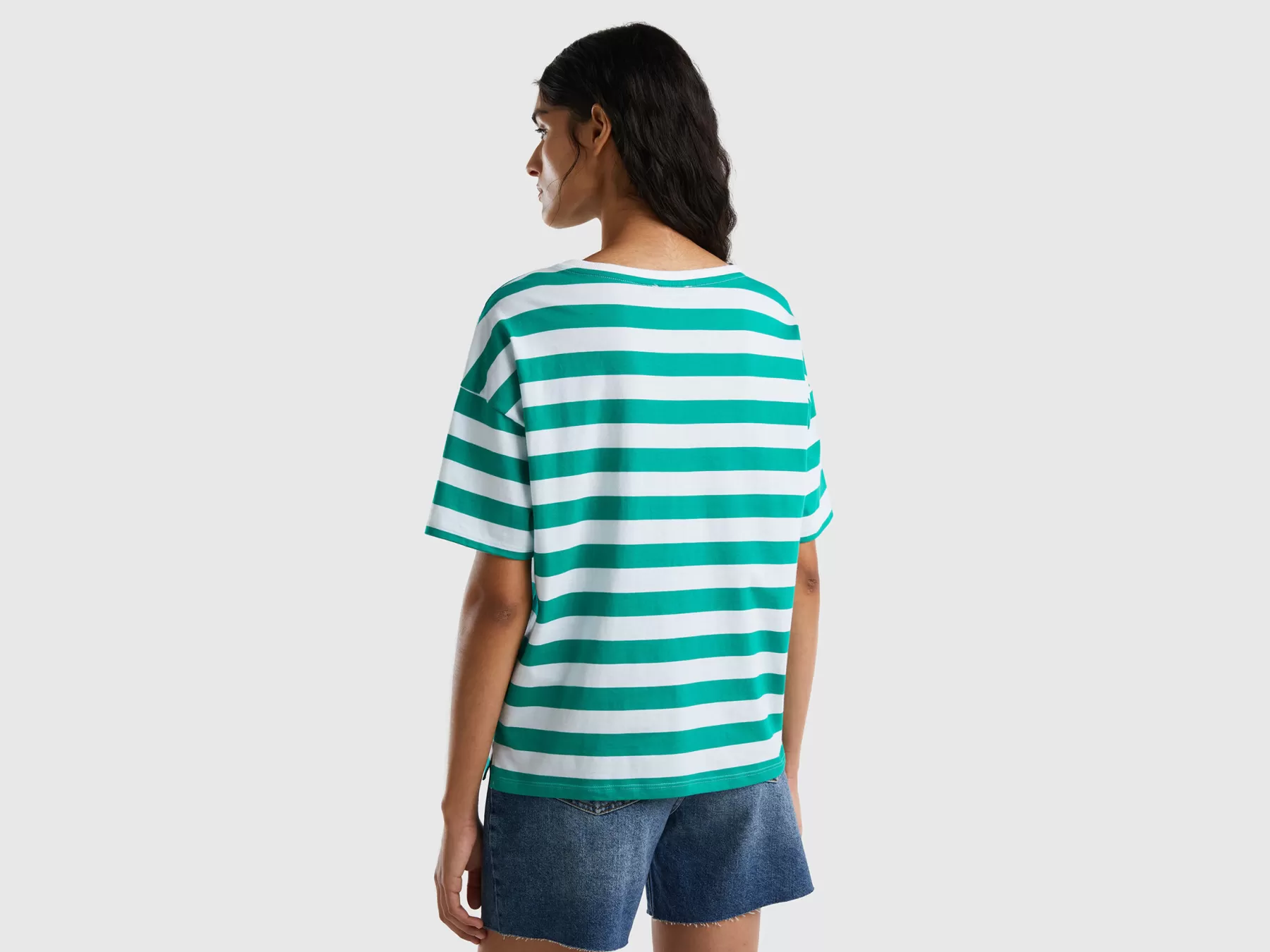 Benetton T-Shirt Rigata Con Scollo A Barchetta Verde Best Sale