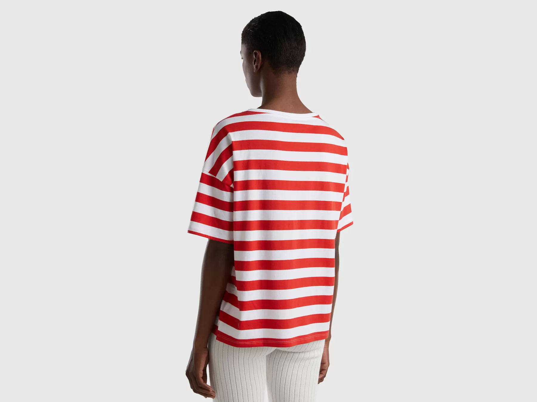 Benetton T-Shirt Rigata Con Scollo A Barchetta Rosso Online