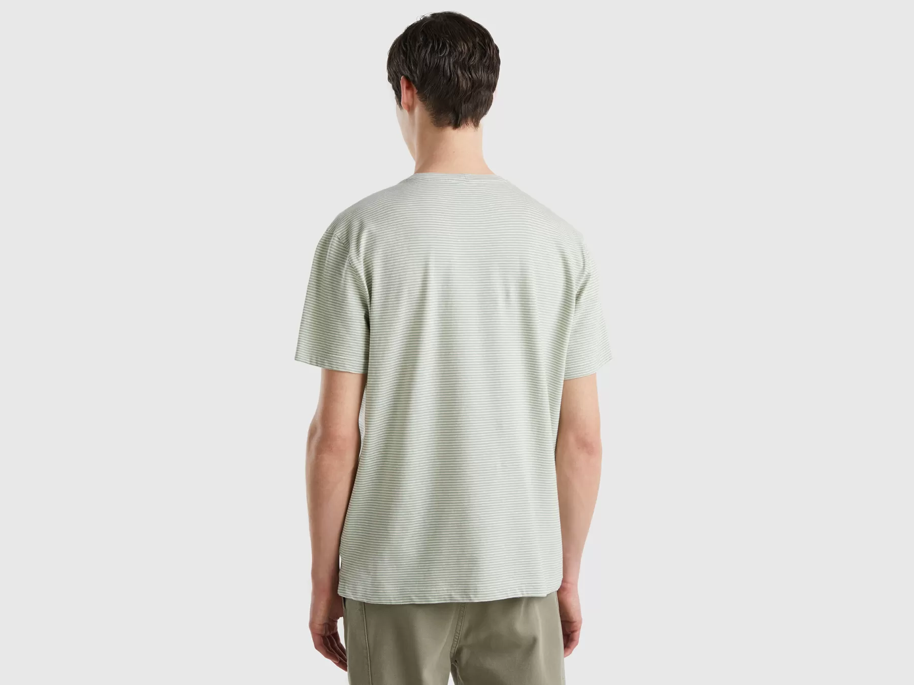 Benetton T-Shirt Rigata In Misto Lino Verde Chiaro Sale