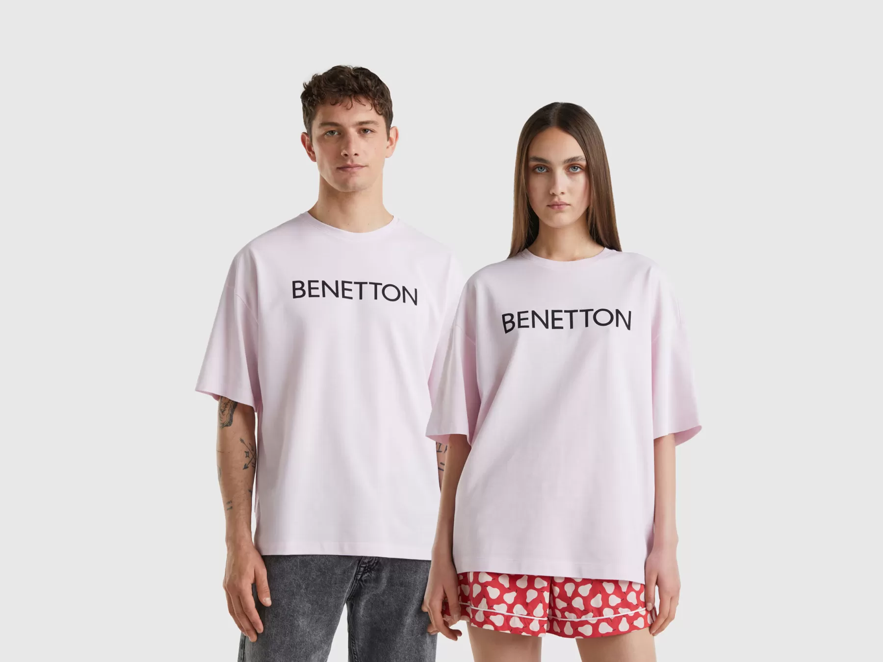 Benetton T-Shirt Rosa Chiaro Con Stampa Logo Rosa Tenue Cheap