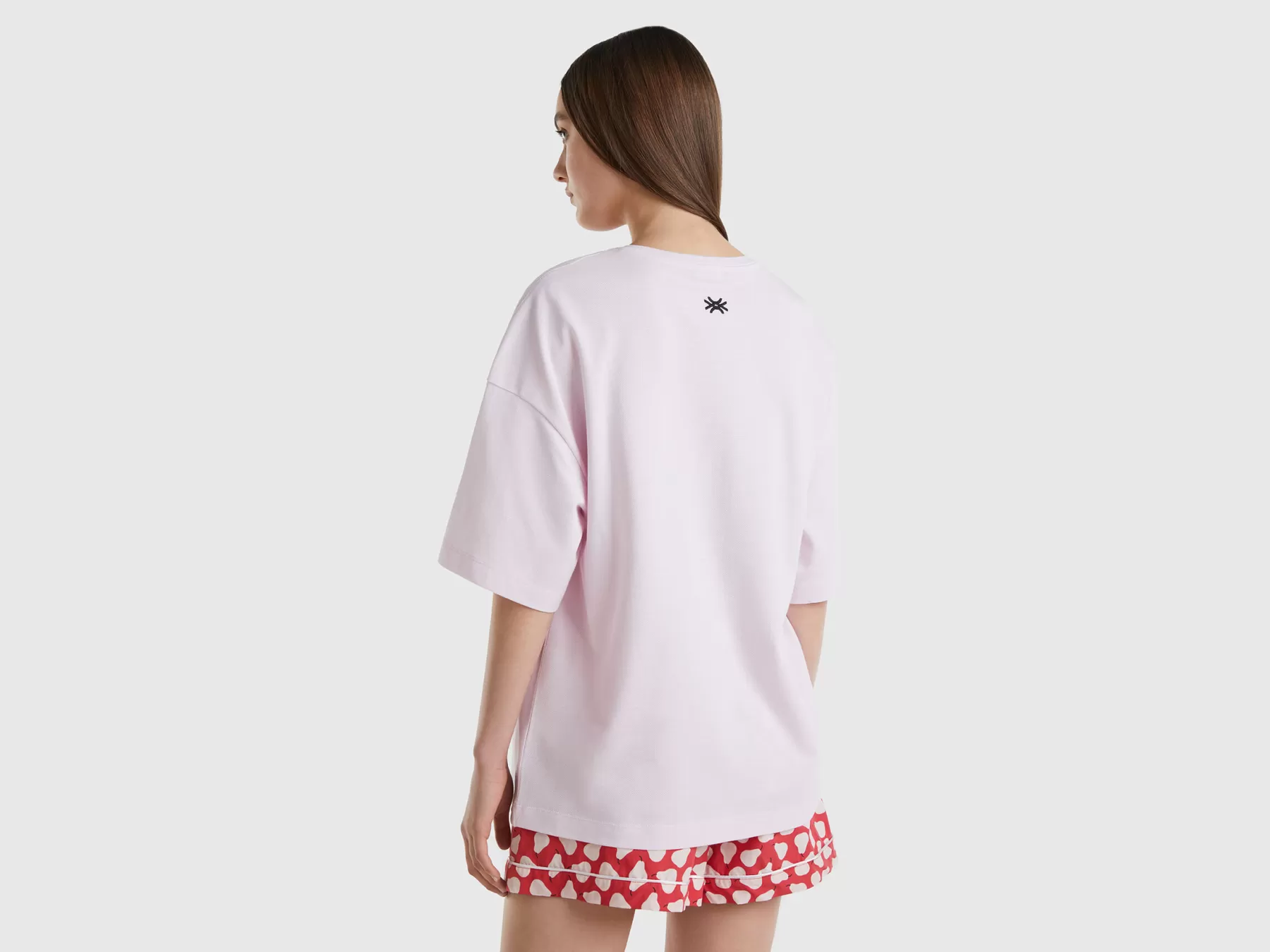 Benetton T-Shirt Rosa Chiaro Con Stampa Logo Rosa Tenue Cheap