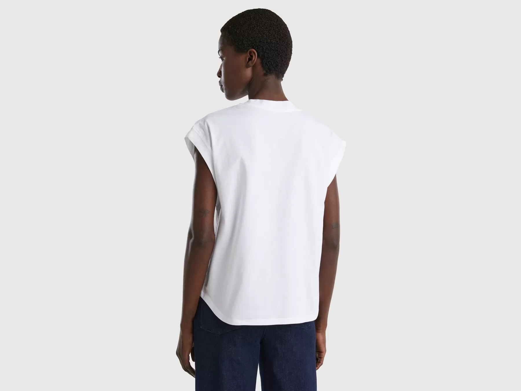 Benetton T-Shirt Scollo A V 100% Cotone Bianco Sale