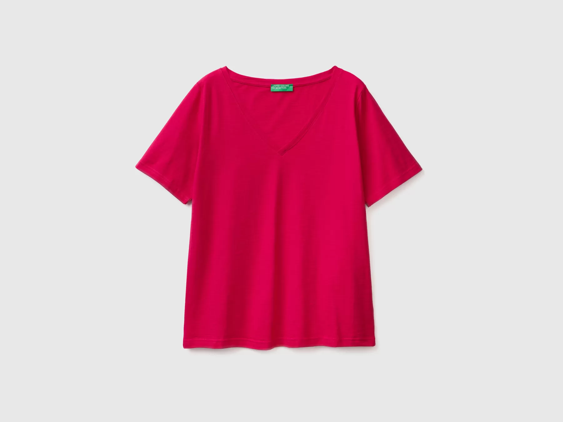 Benetton T-Shirt Scollo A V In Cotone Fiammato Fucsia Cheap