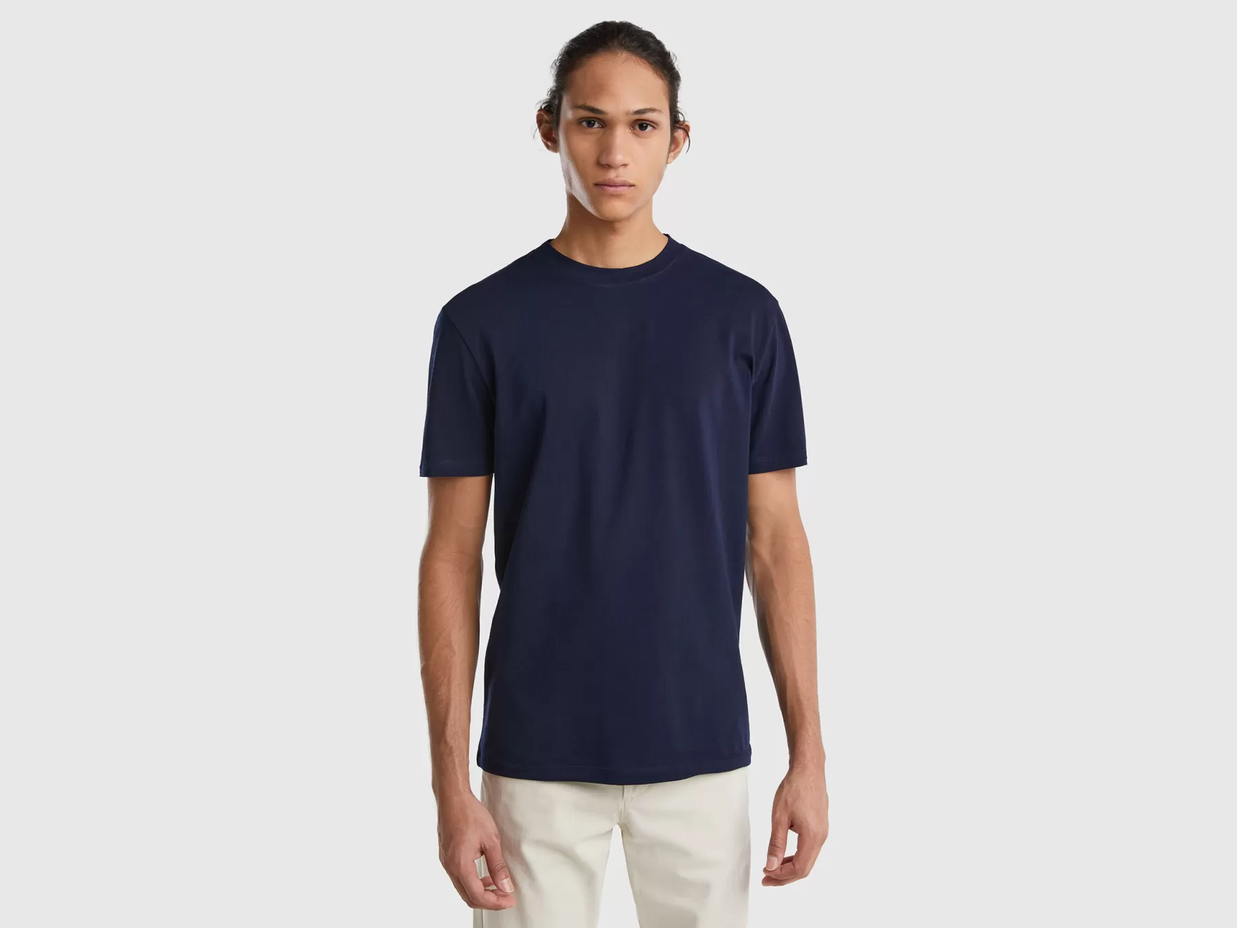 Benetton T-Shirt Slim Fit In Cotone Stretch Blu Scuro Outlet