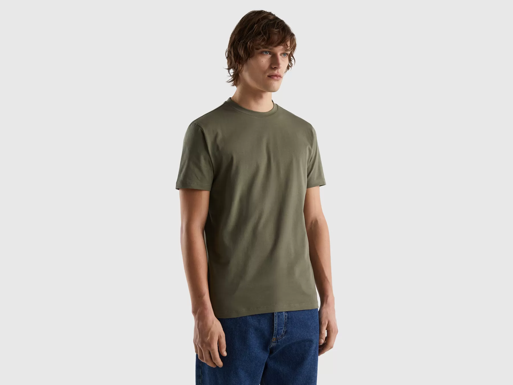 Benetton T-Shirt Slim Fit In Cotone Stretch Verde Militare Clearance