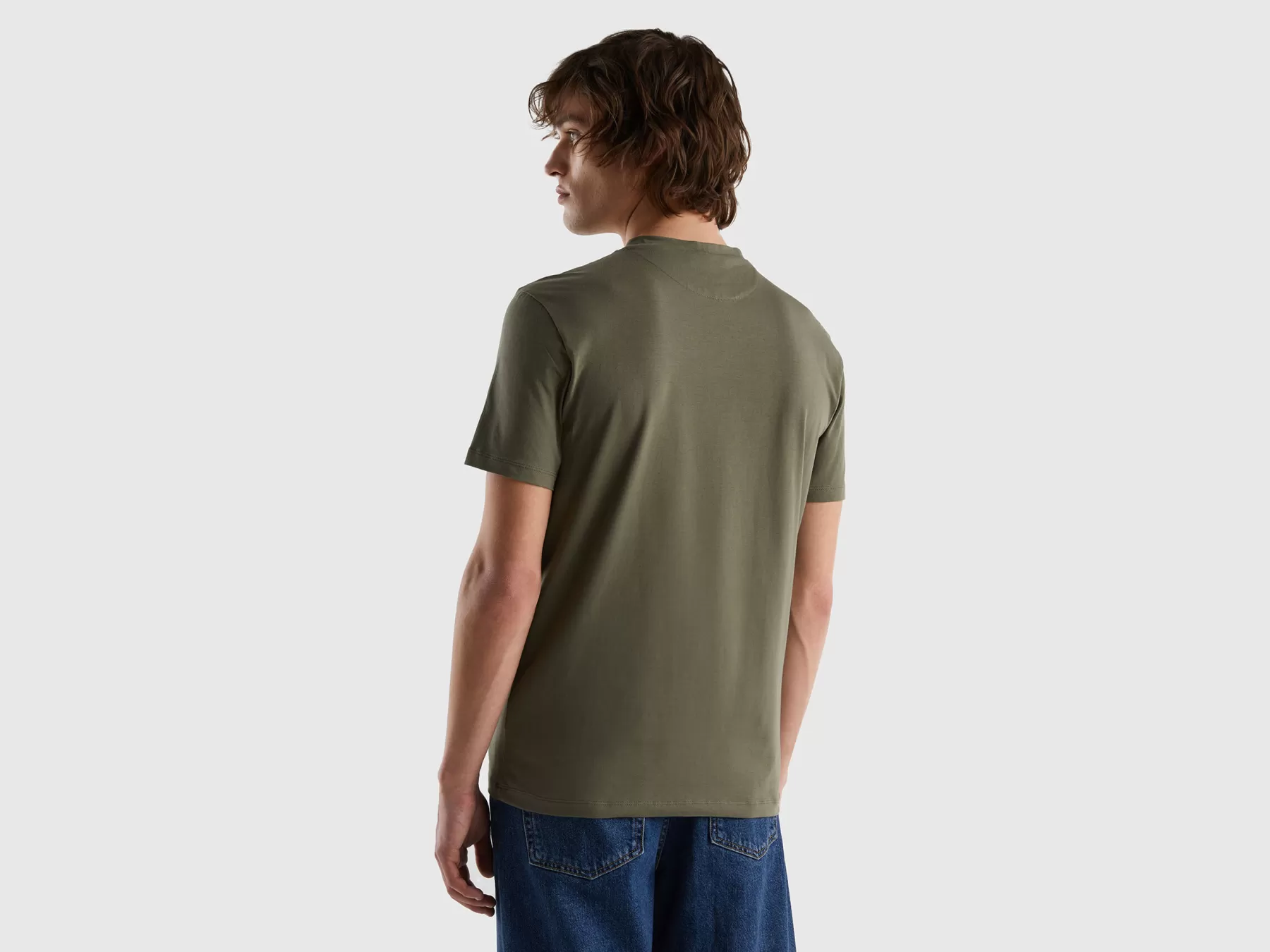 Benetton T-Shirt Slim Fit In Cotone Stretch Verde Militare Clearance