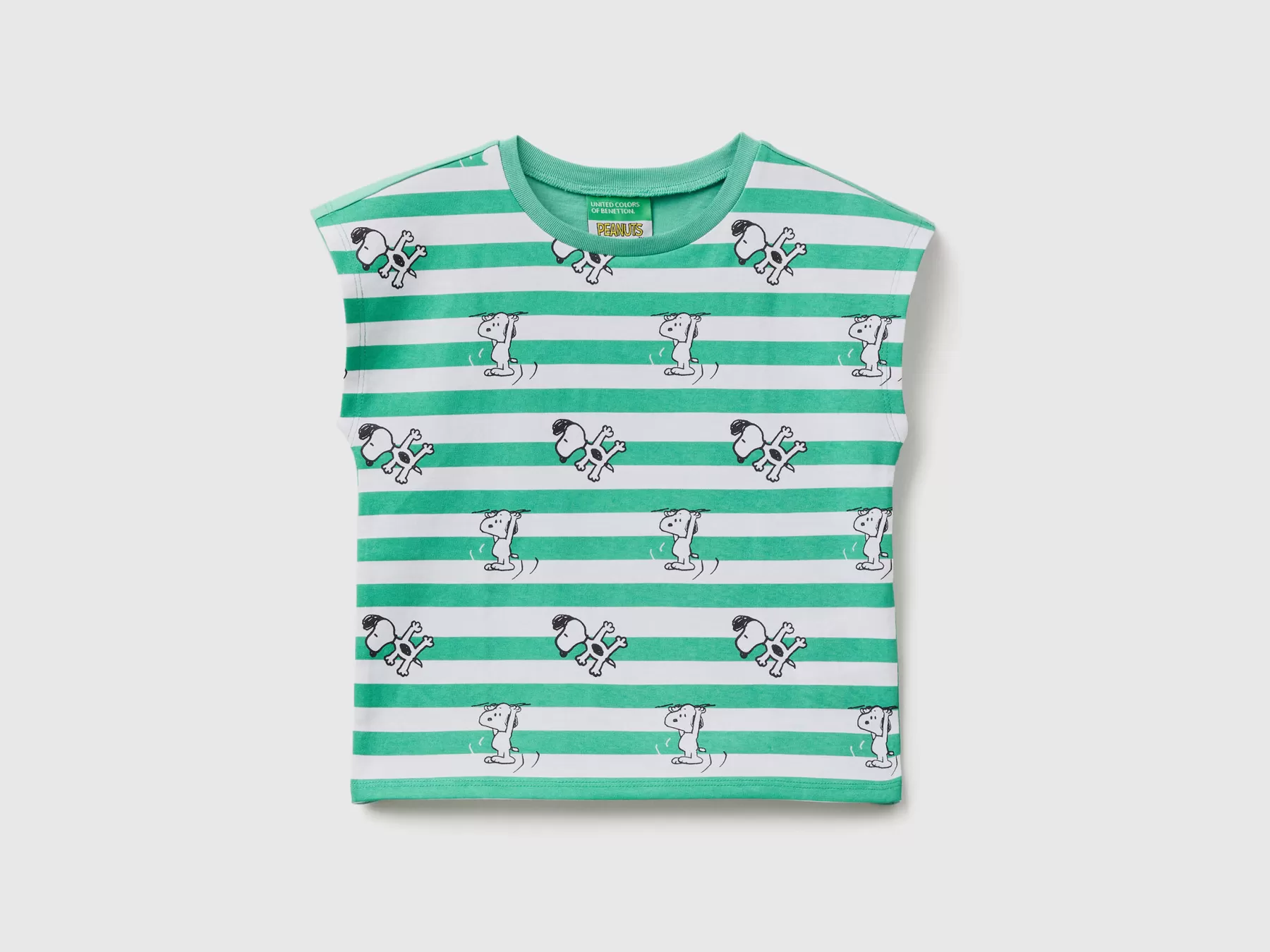 Benetton T-Shirt Snoopy A Righe Verde Online