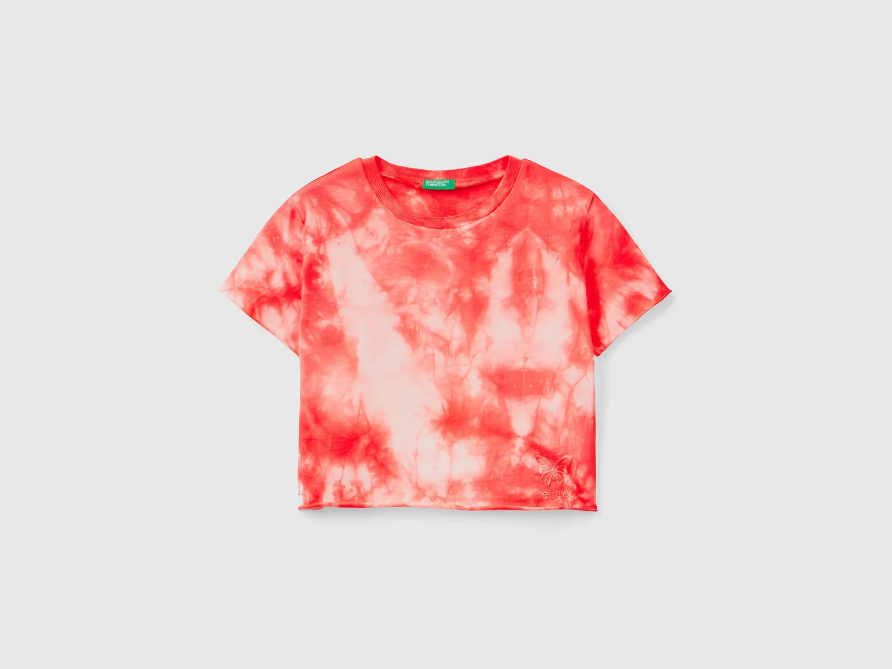 Benetton T-Shirt Tye-Dye Con Ricamo Arancione Corallo Outlet