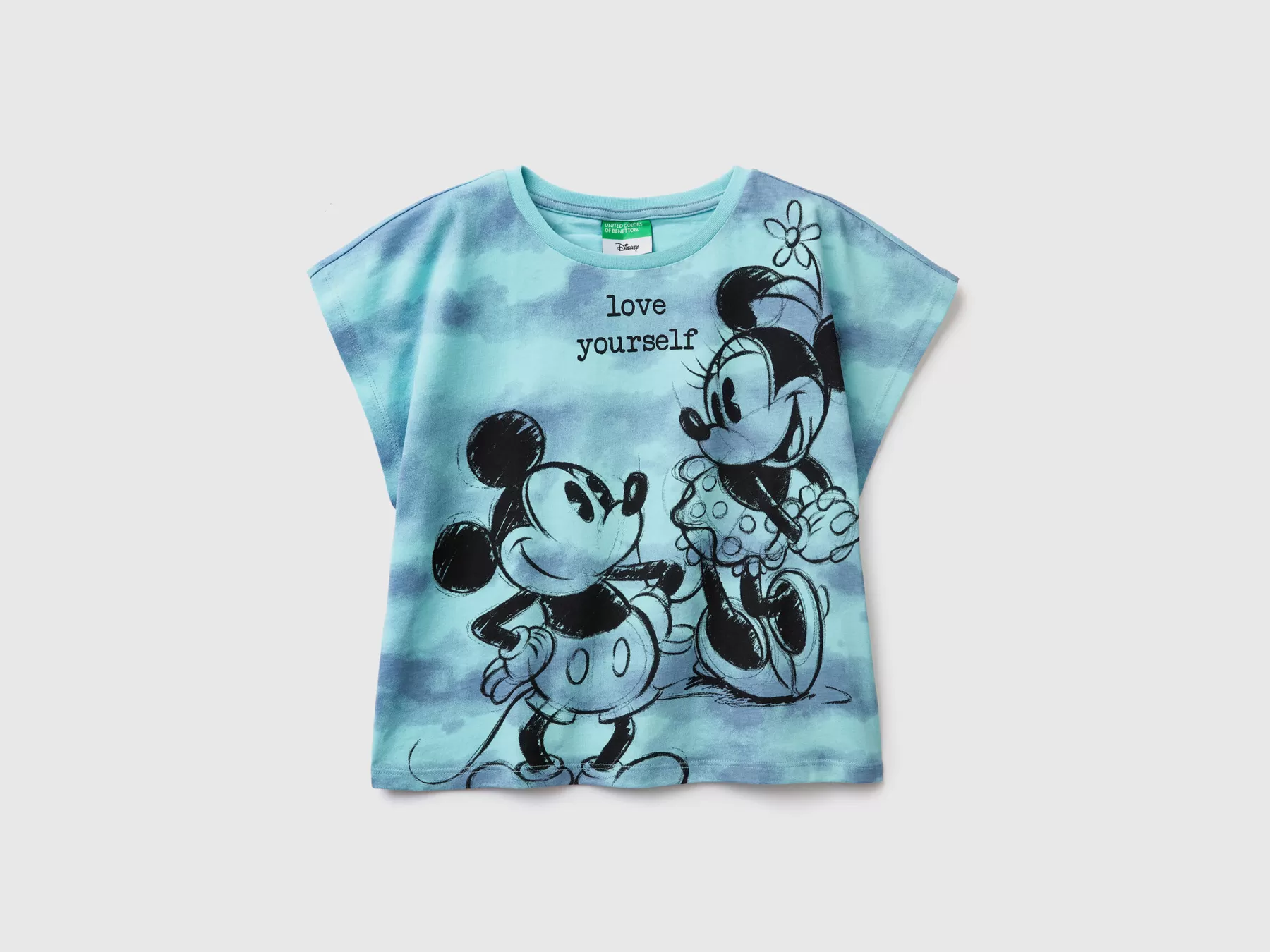 Benetton T-Shirt Tye-Dye Con Stampa Disney Multi-Color New