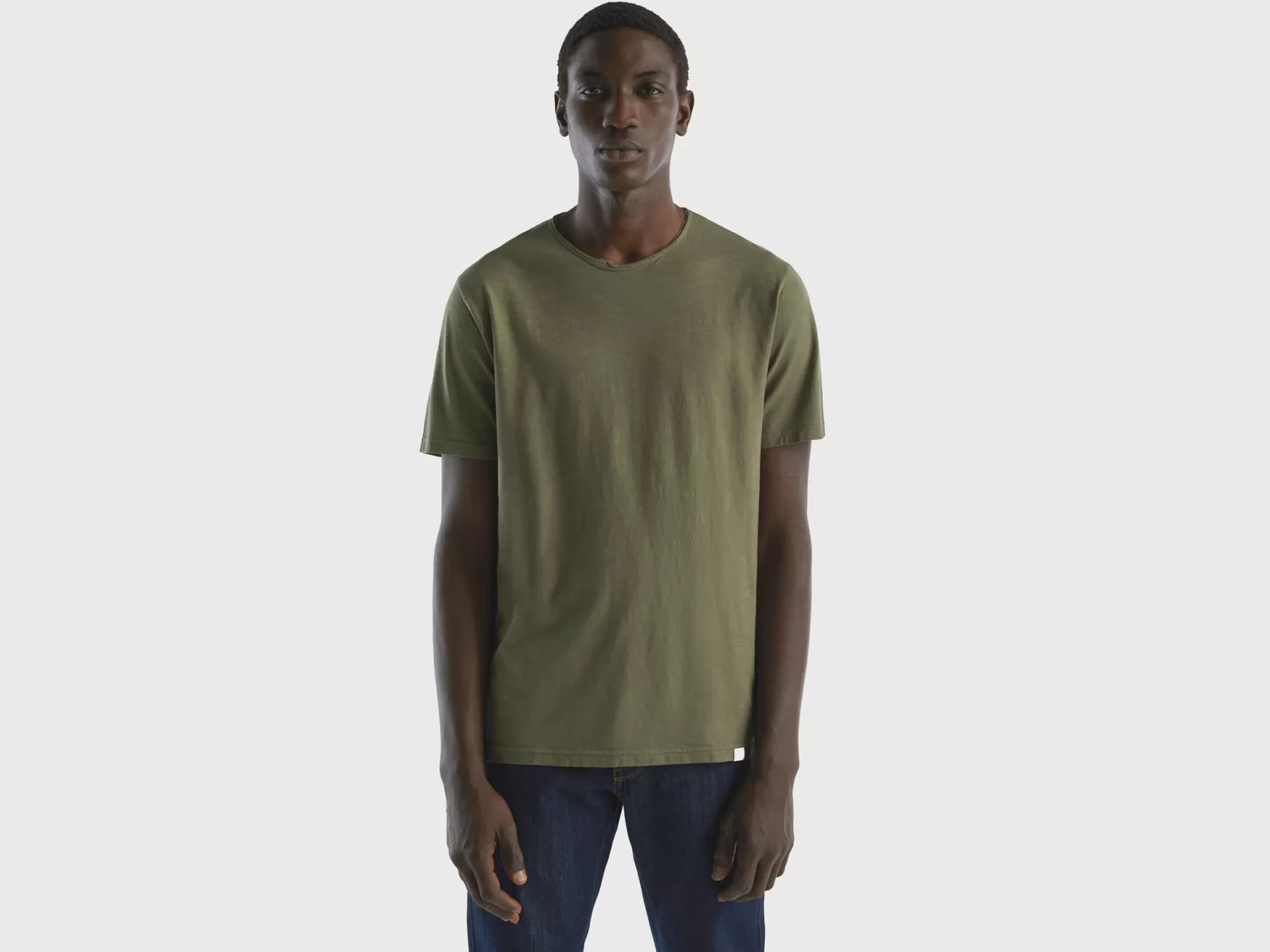 Benetton T-Shirt Verde In Cotone Fiammato Verde Militare Fashion