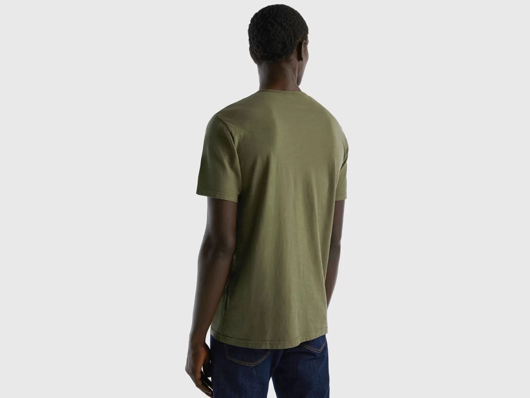 Benetton T-Shirt Verde In Cotone Fiammato Verde Militare Fashion