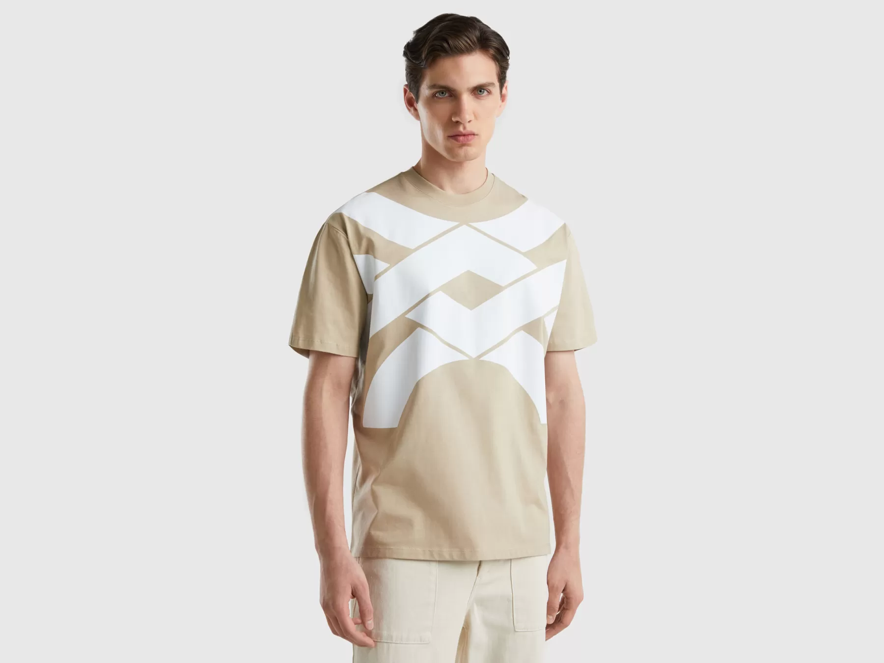 Benetton T-Shirtcon Logo Bianco Beige Online