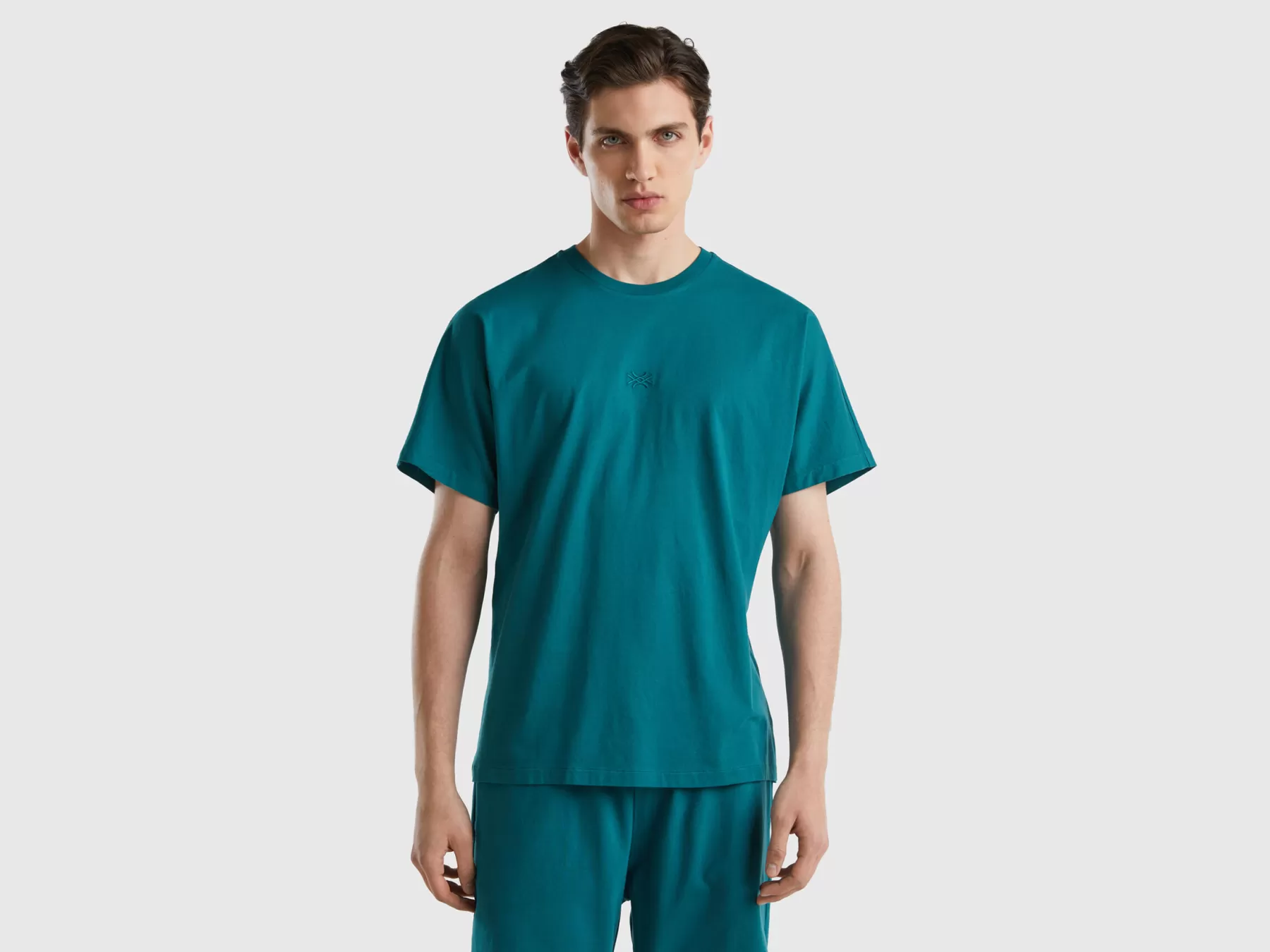 Benetton T-Shirtcon Ricamo Logo Verde Scuro Cheap