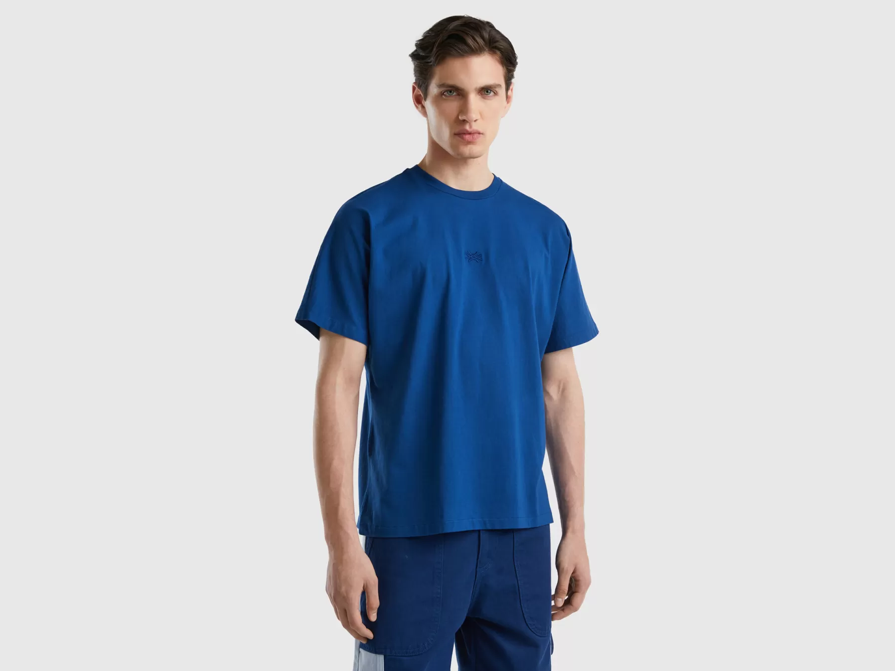 Benetton T-Shirtcon Ricamo Logo Blu Fashion