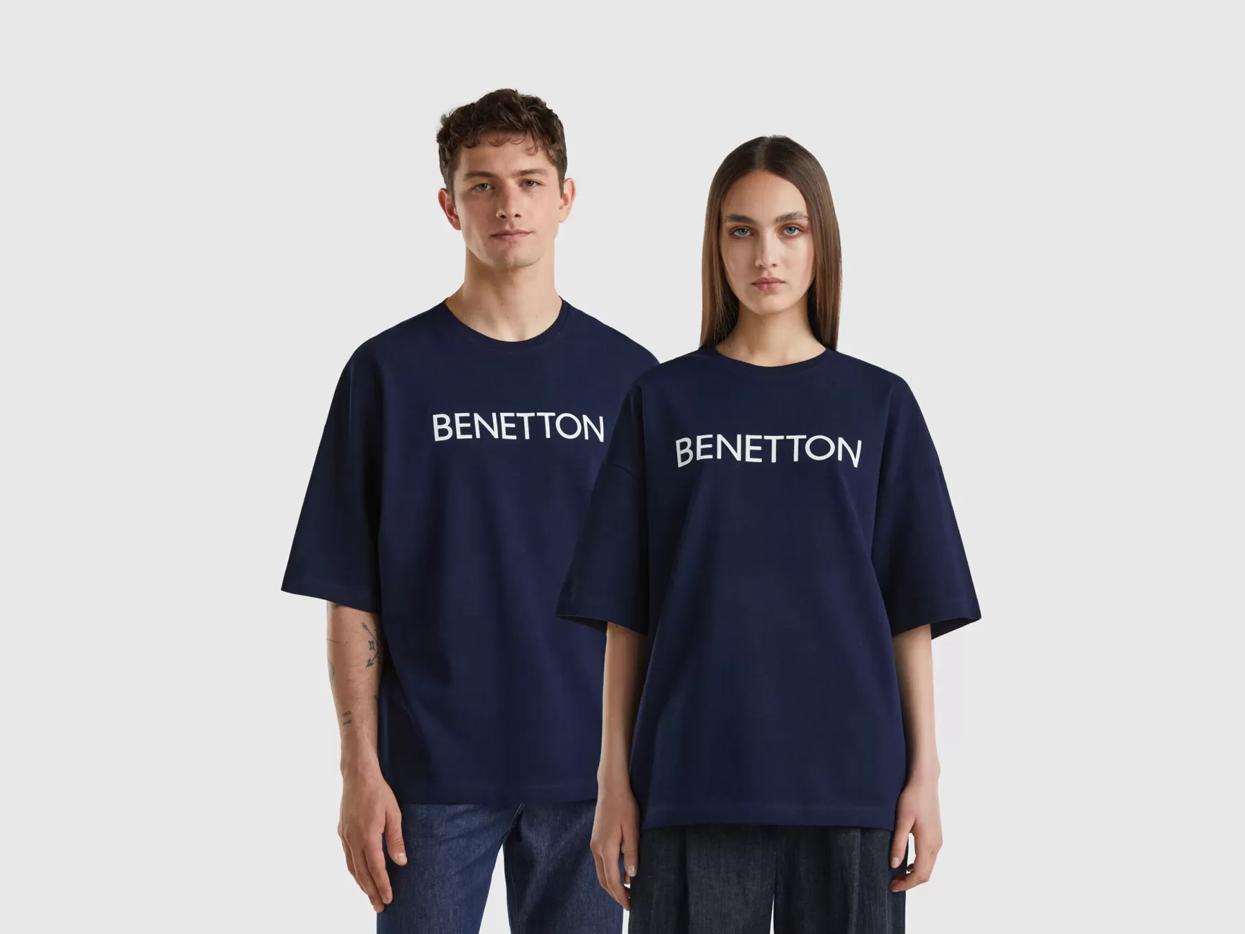 Benetton T-Shirtcon Stampa Logo Blu Scuro Shop