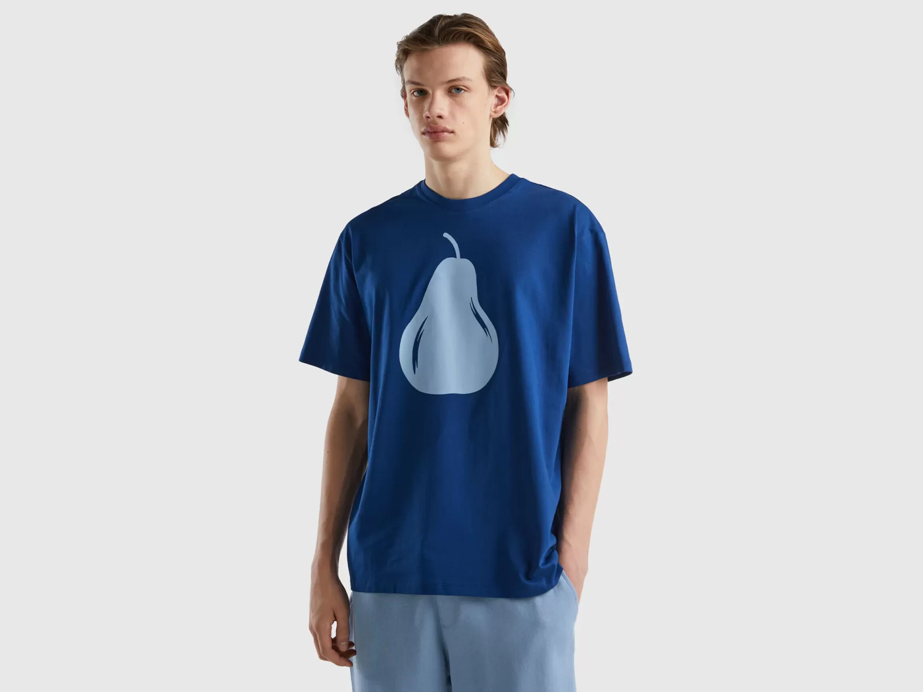 Benetton T-Shirtcon Stampa Pera Blu Cheap