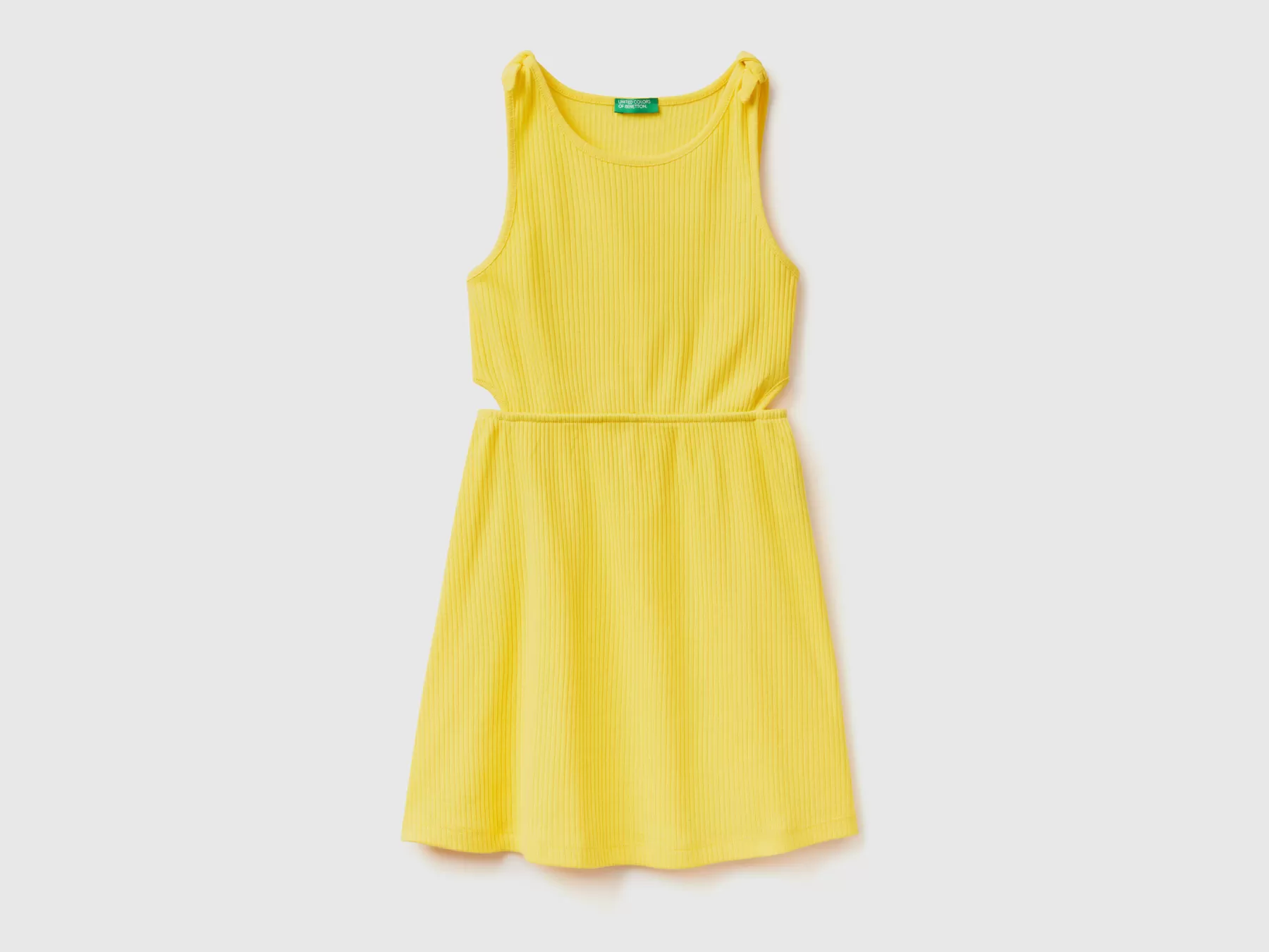 Benetton Vestito A Costine Con Spalline Giallo Hot