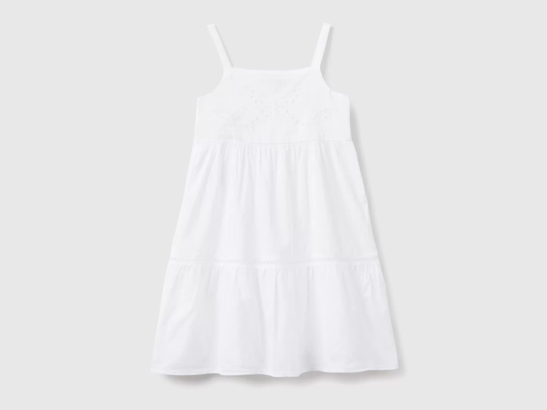 Benetton Vestito Con Balze E Ricami Bianco Discount