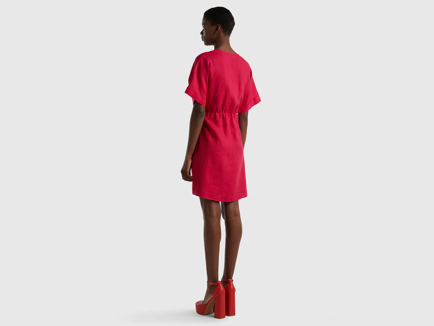 Benetton Vestito Con Nodo In Puro Lino Fucsia Flash Sale