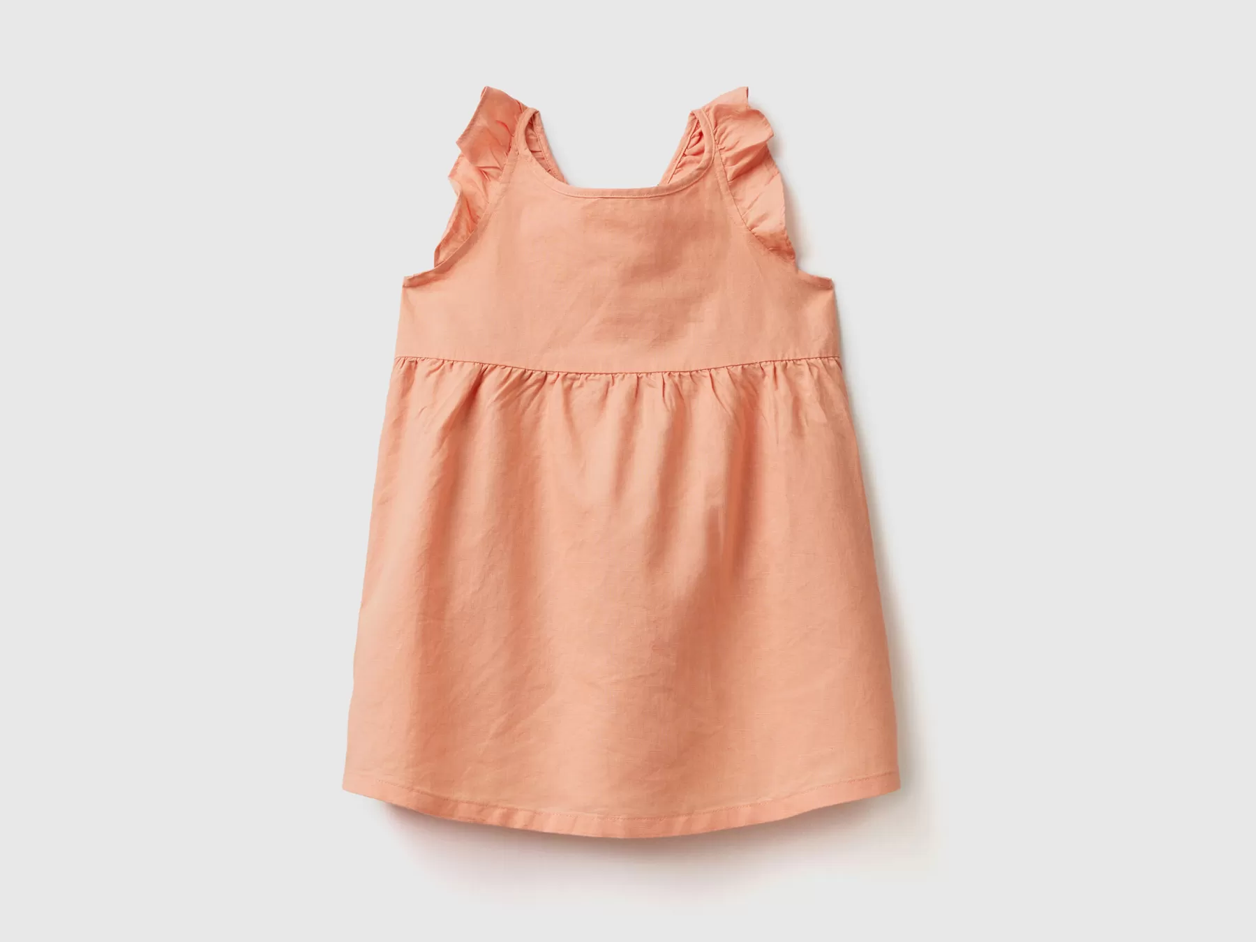 Benetton Vestito Con Volant In Misto Lino Salmone Clearance