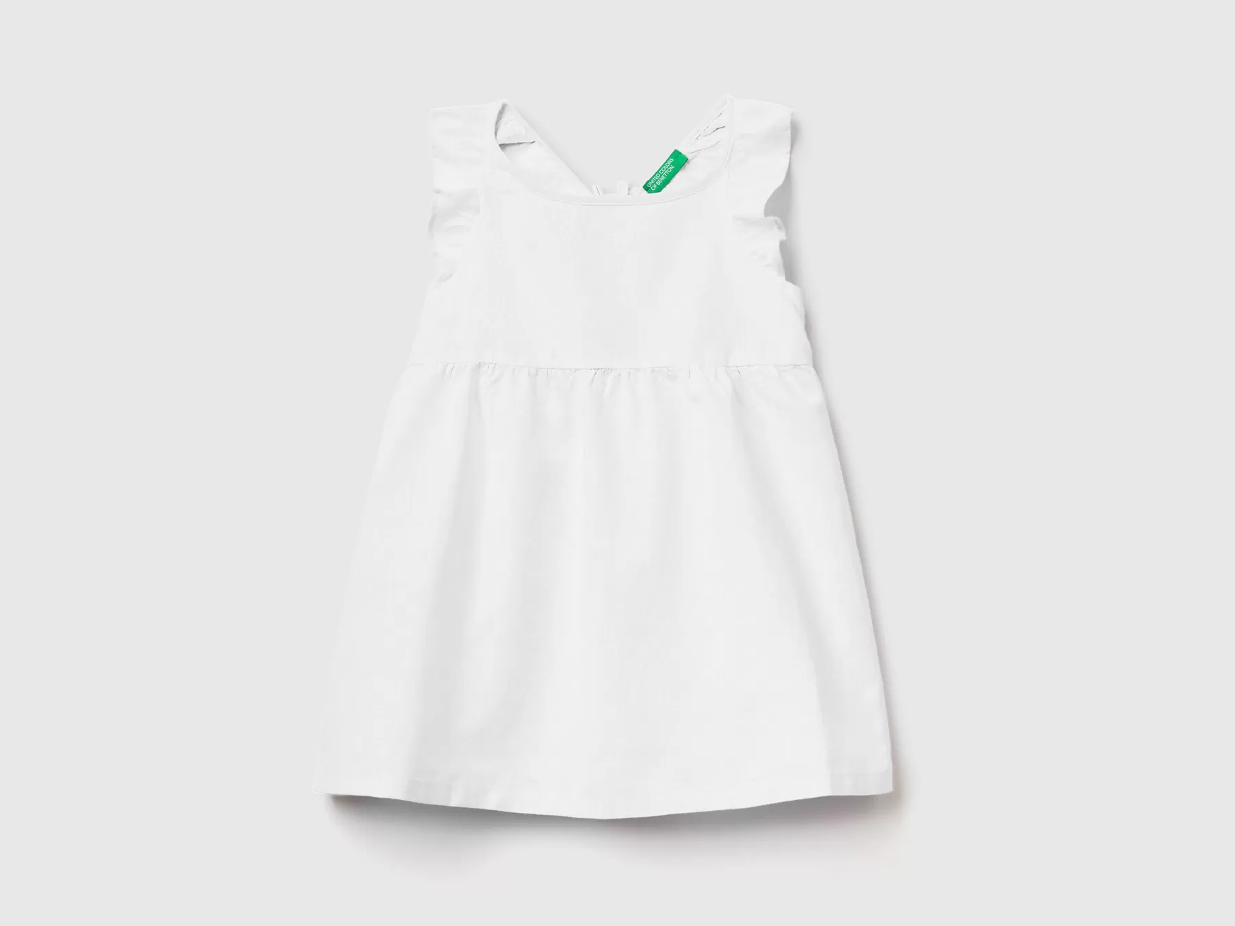 Benetton Vestito Con Volant In Misto Lino Bianco Sale