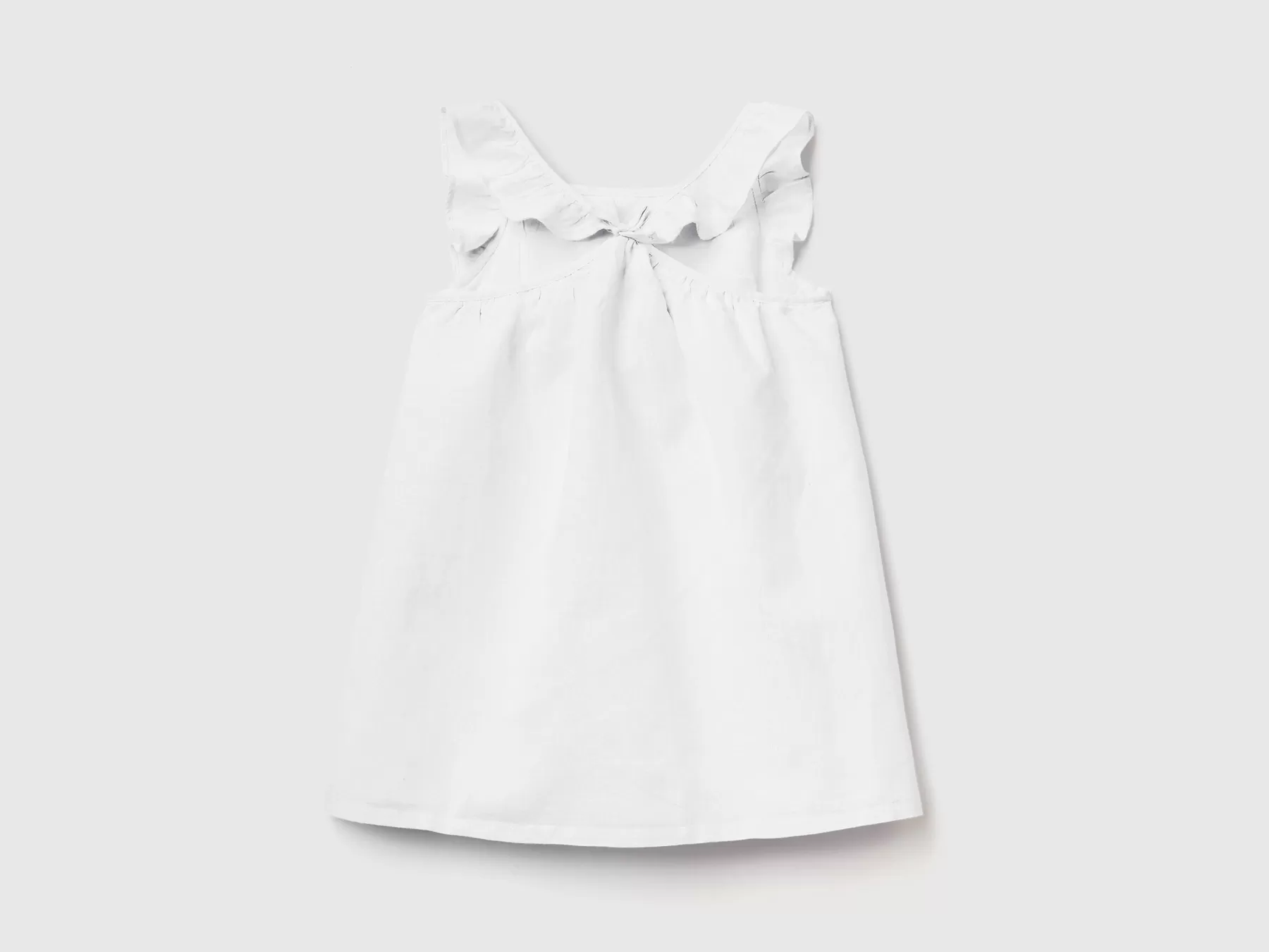 Benetton Vestito Con Volant In Misto Lino Bianco Sale