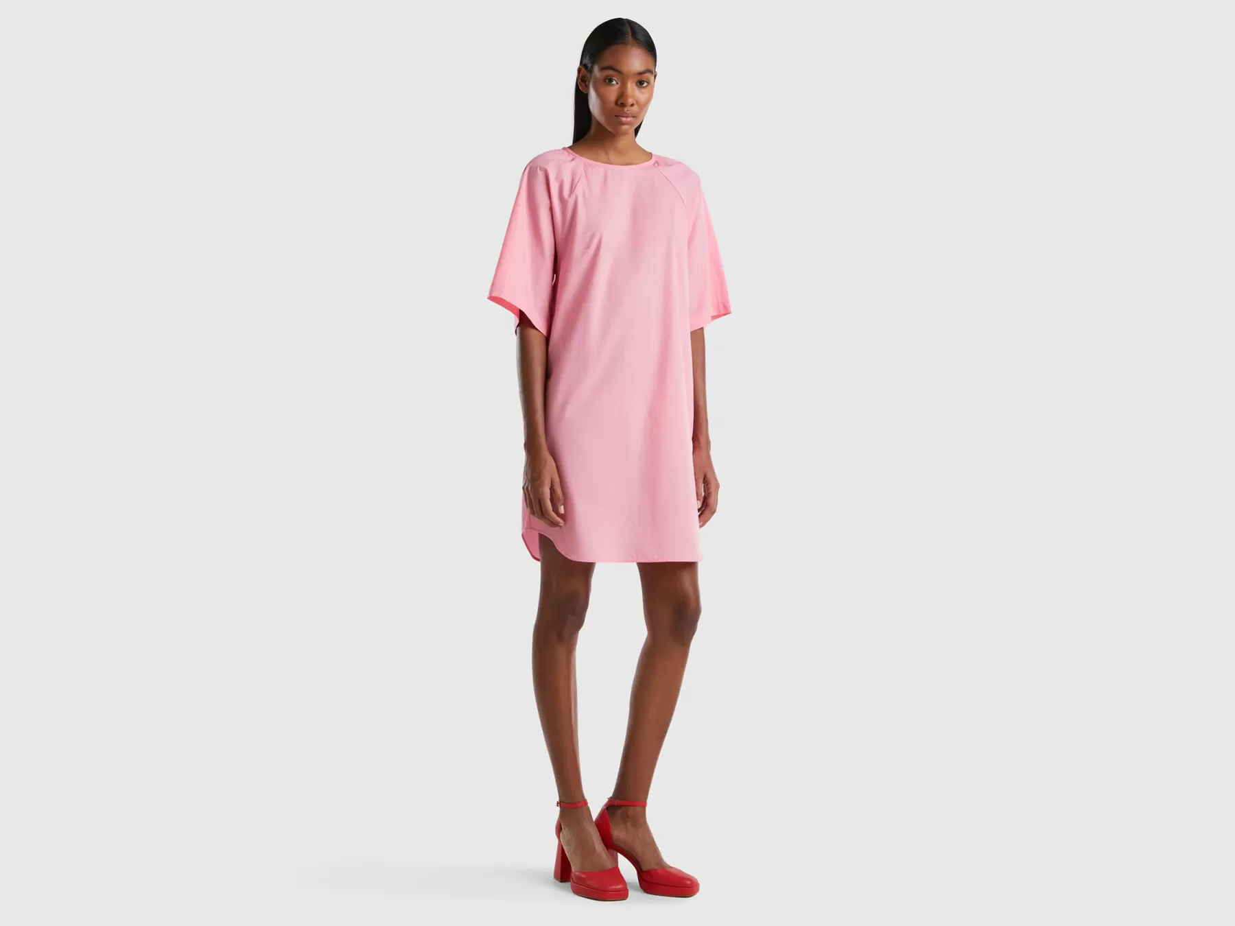 Benetton Vestito Corto In Cotone Leggero Rosa Clearance