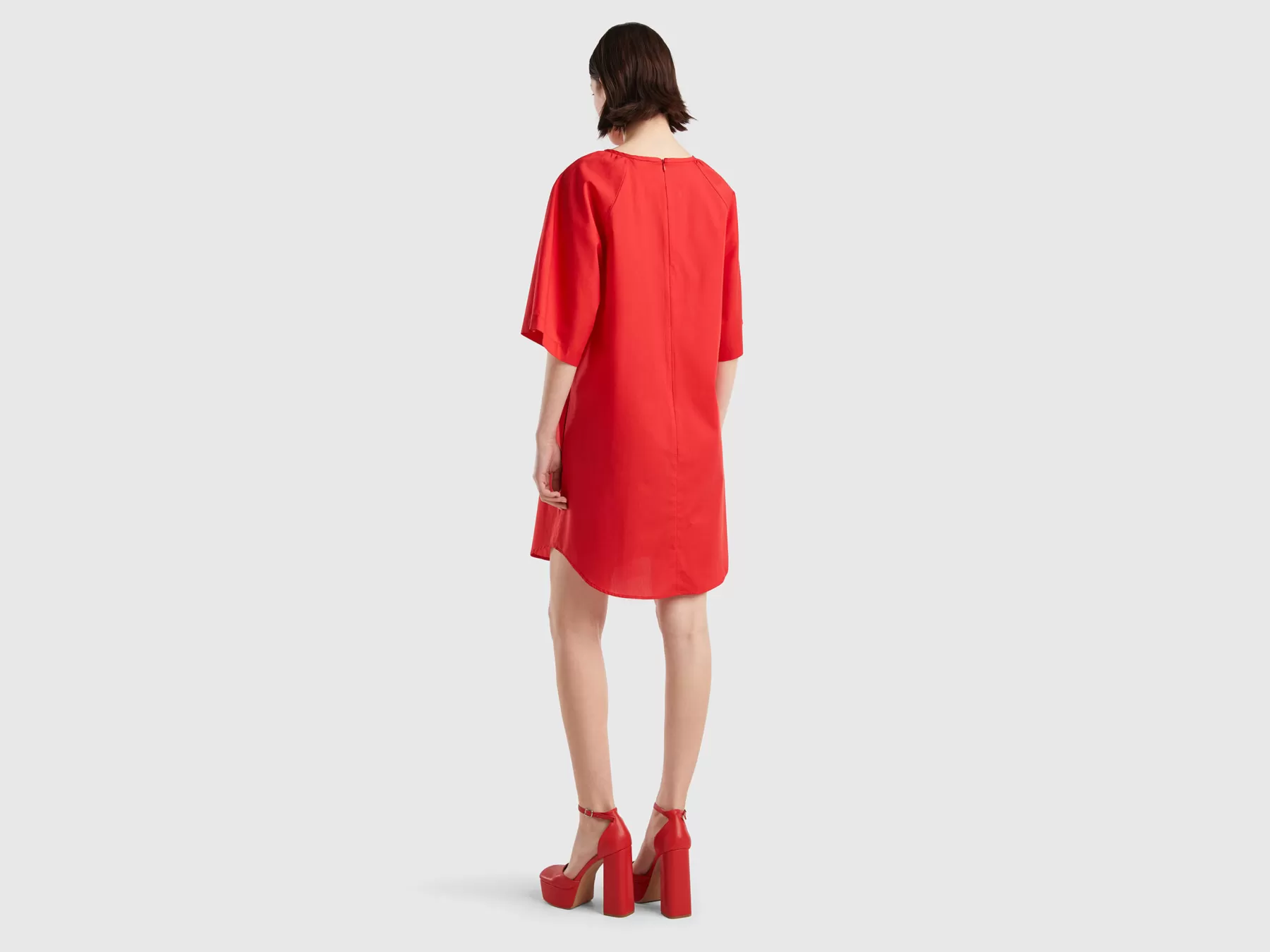 Benetton Vestito Corto In Cotone Leggero Rosso Cheap