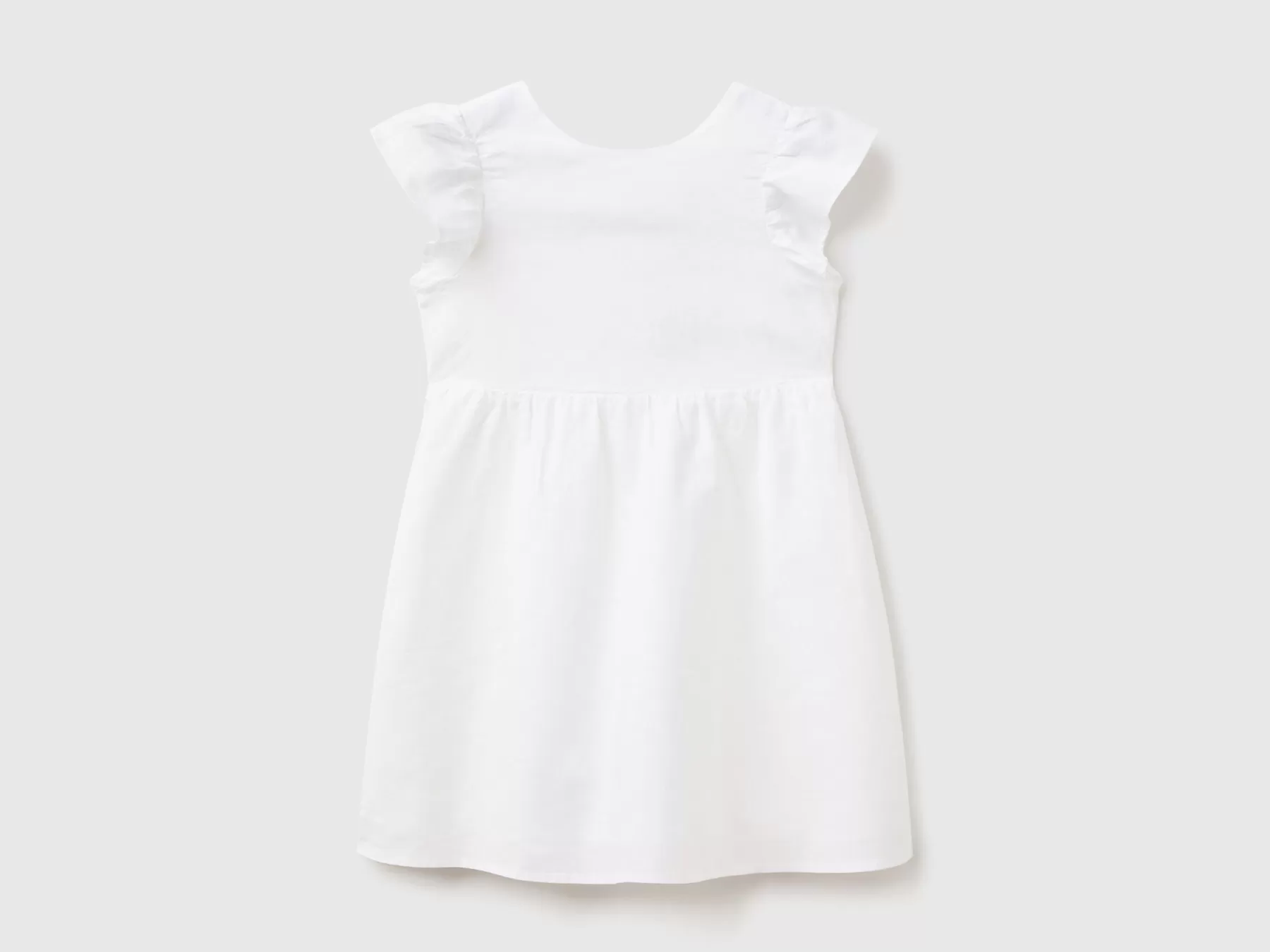 Benetton Vestito Corto In Misto Lino Bianco Best Sale