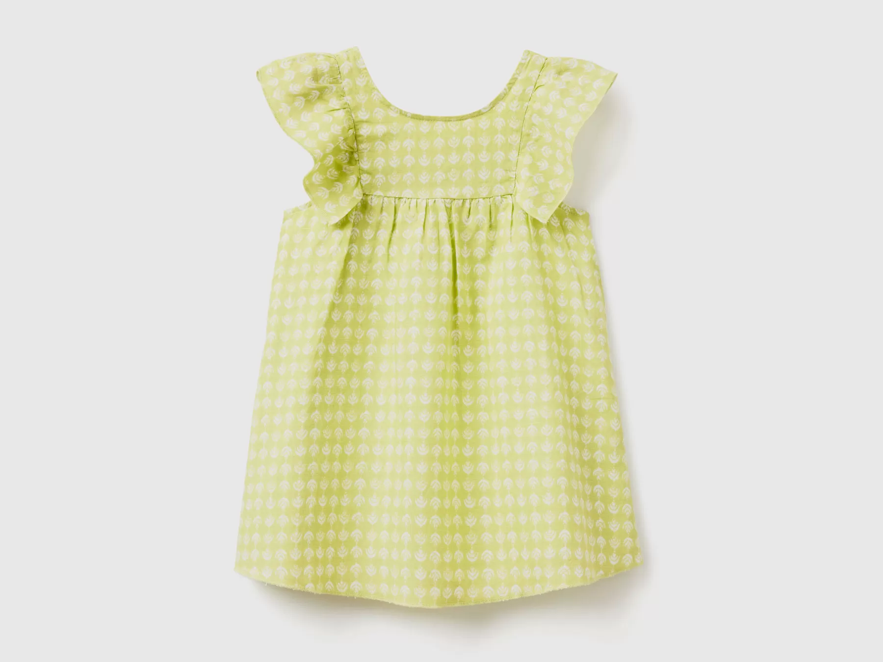 Benetton Vestito Fantasia In Misto Lino Lime Store