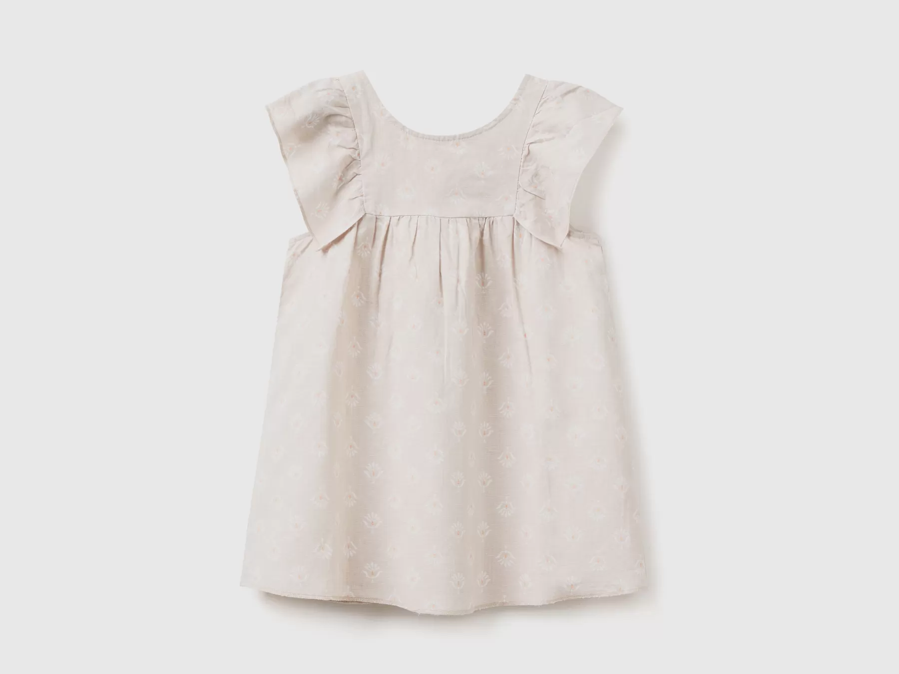 Benetton Vestito Fantasia In Misto Lino Beige Shop