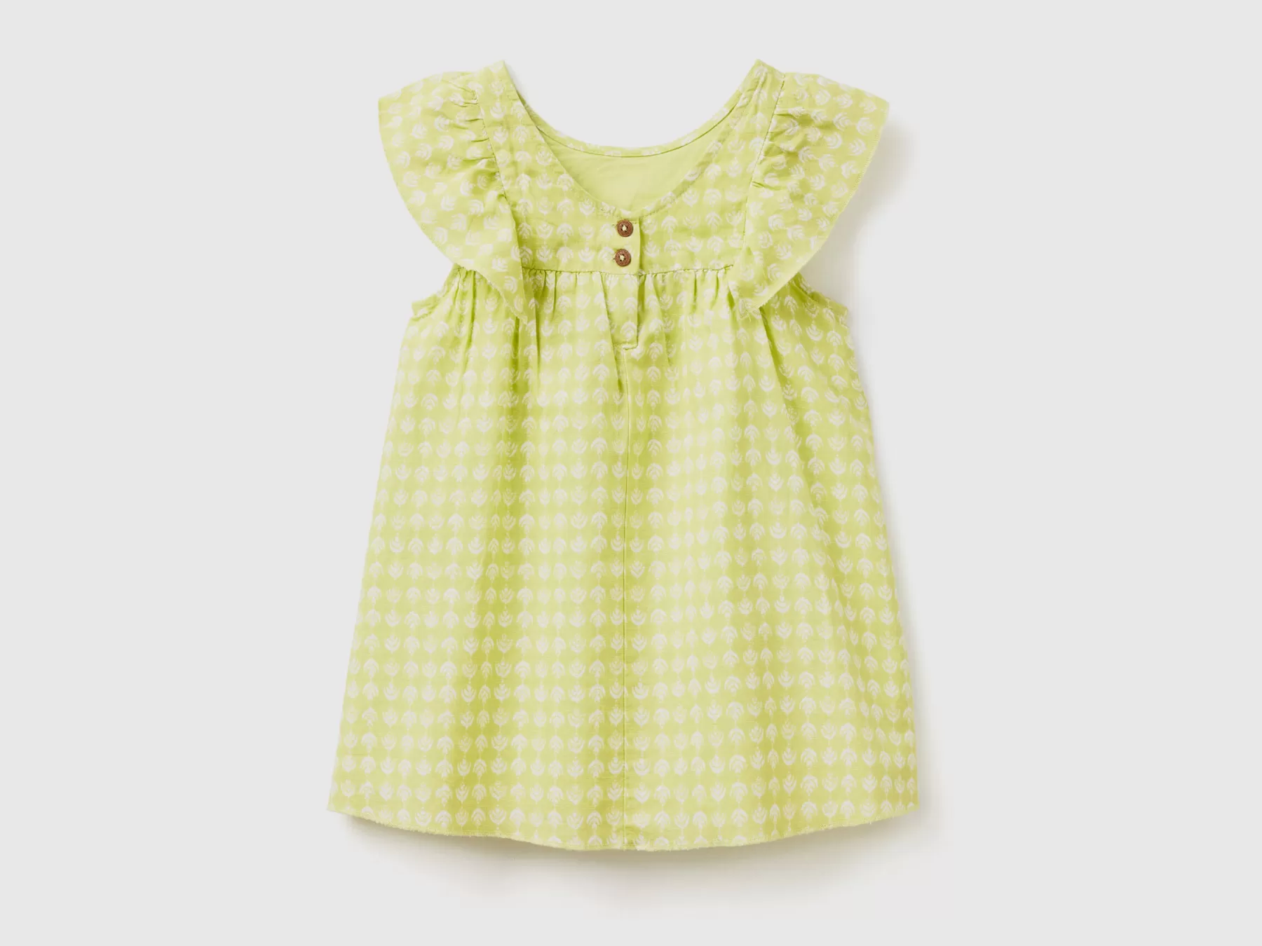 Benetton Vestito Fantasia In Misto Lino Lime Store