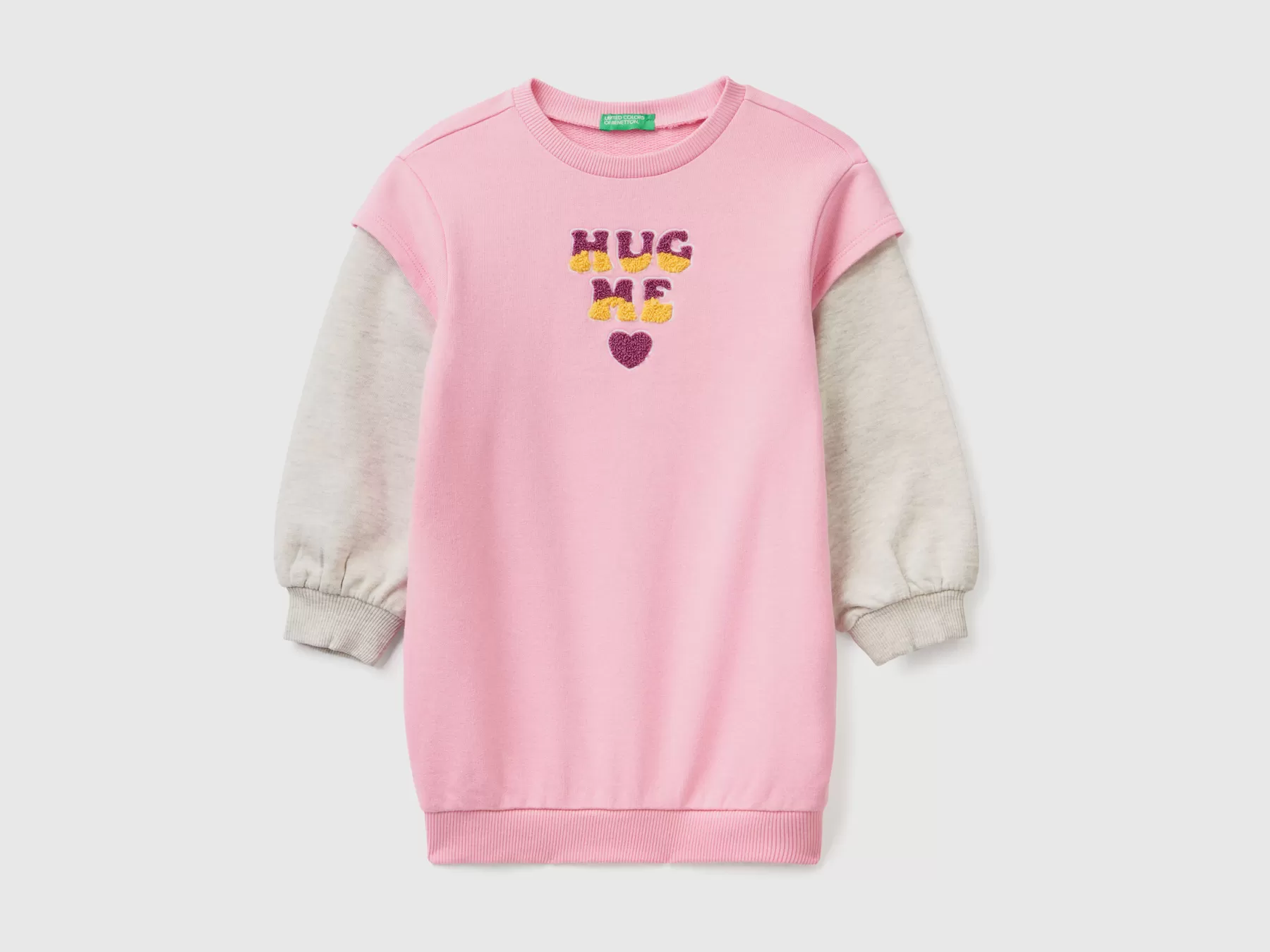 Benetton Vestito In Felpa Con Ricamo Rosa Flash Sale